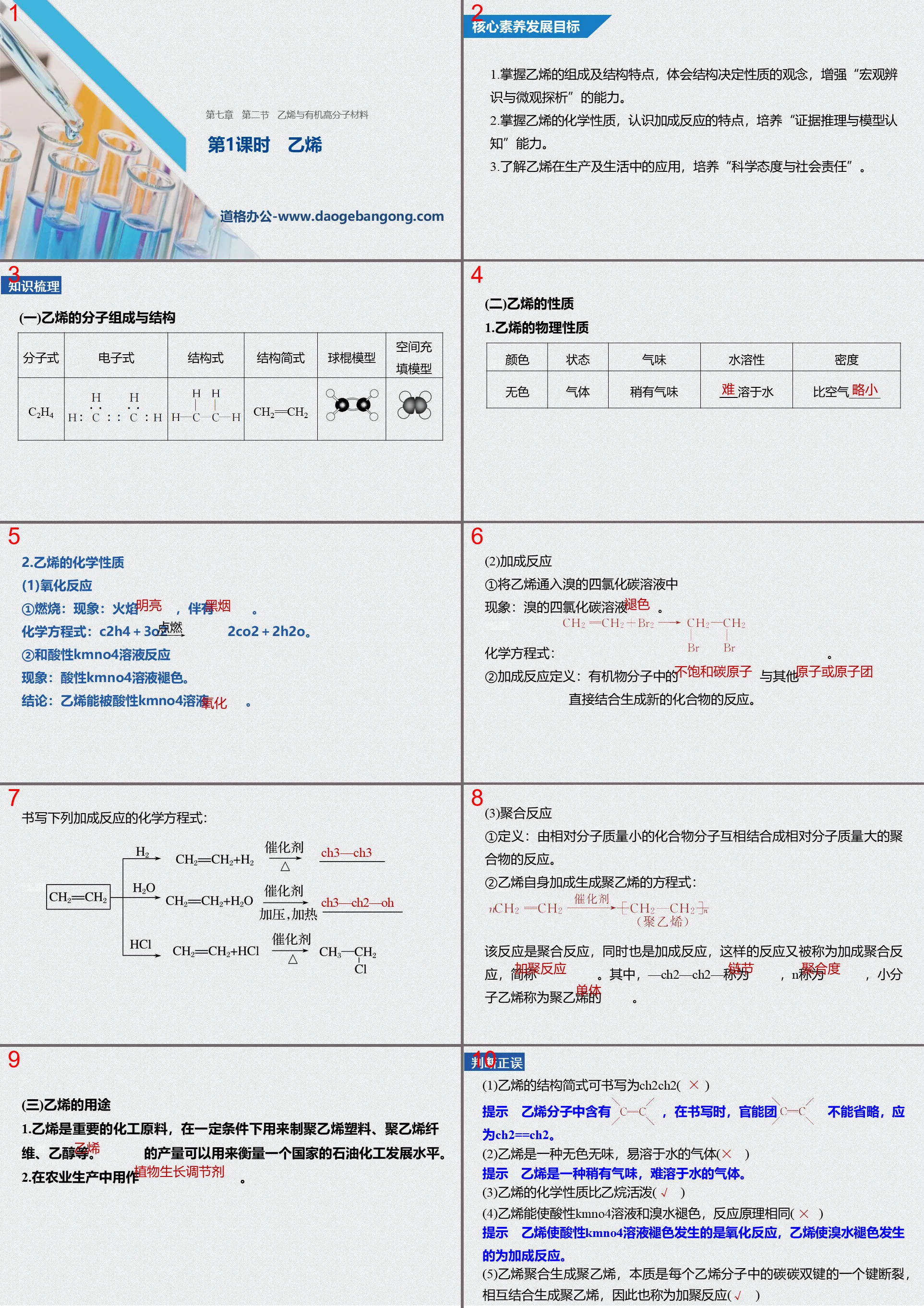 《乙烯與有機高分子材料》有機化合物PPT課程(第1課時乙烯)