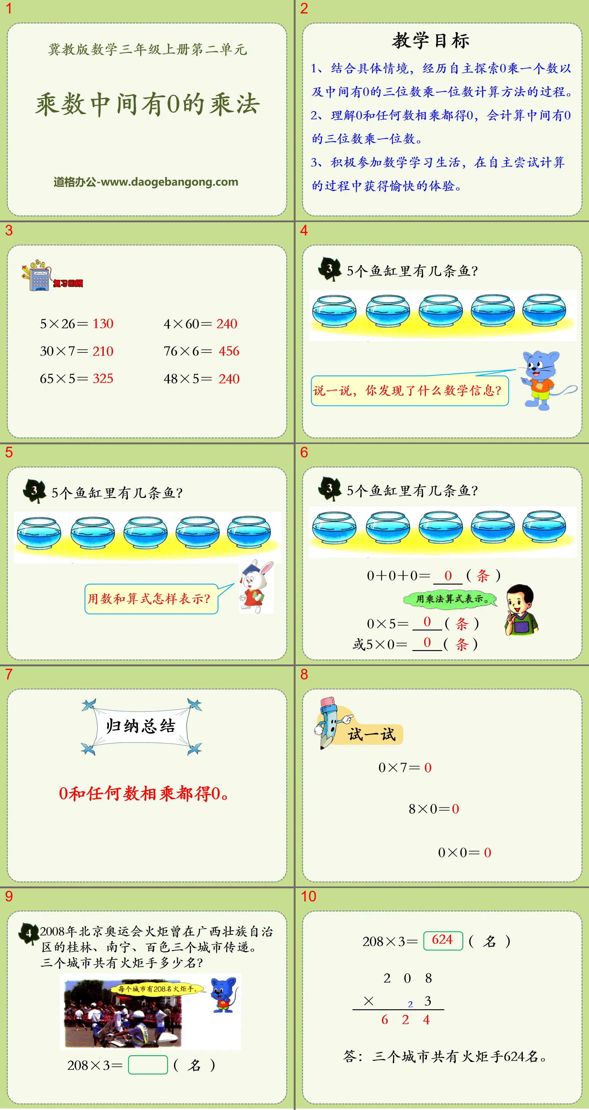 "Multiplying with 0 in the middle of the multiplier" Multiplying two or three digits with one digit PPT courseware 3