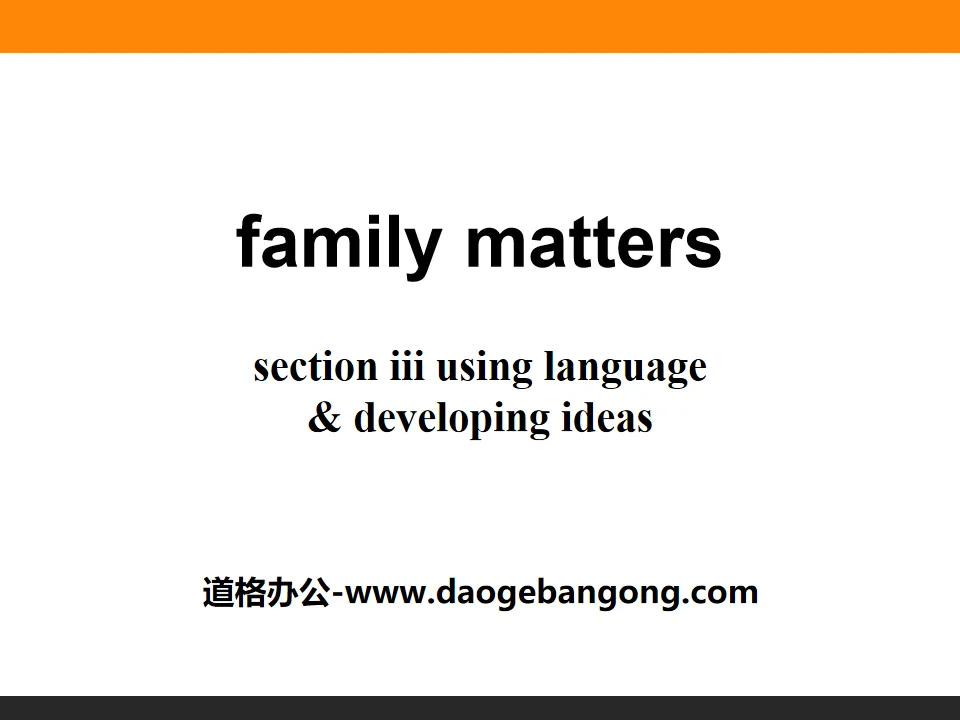 « Questions de famille » Section III PPT