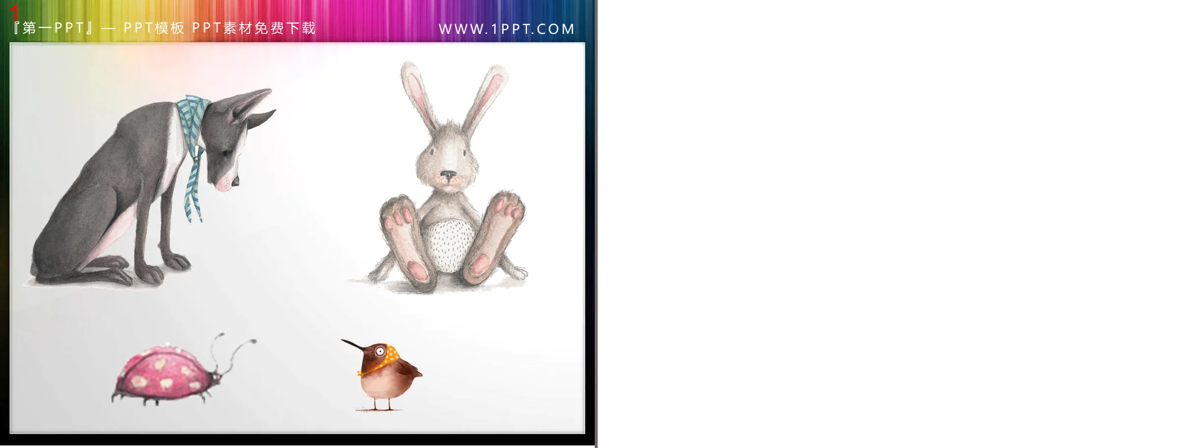 Cartoon hand-painted big bad wolf and little white rabbit PPT material