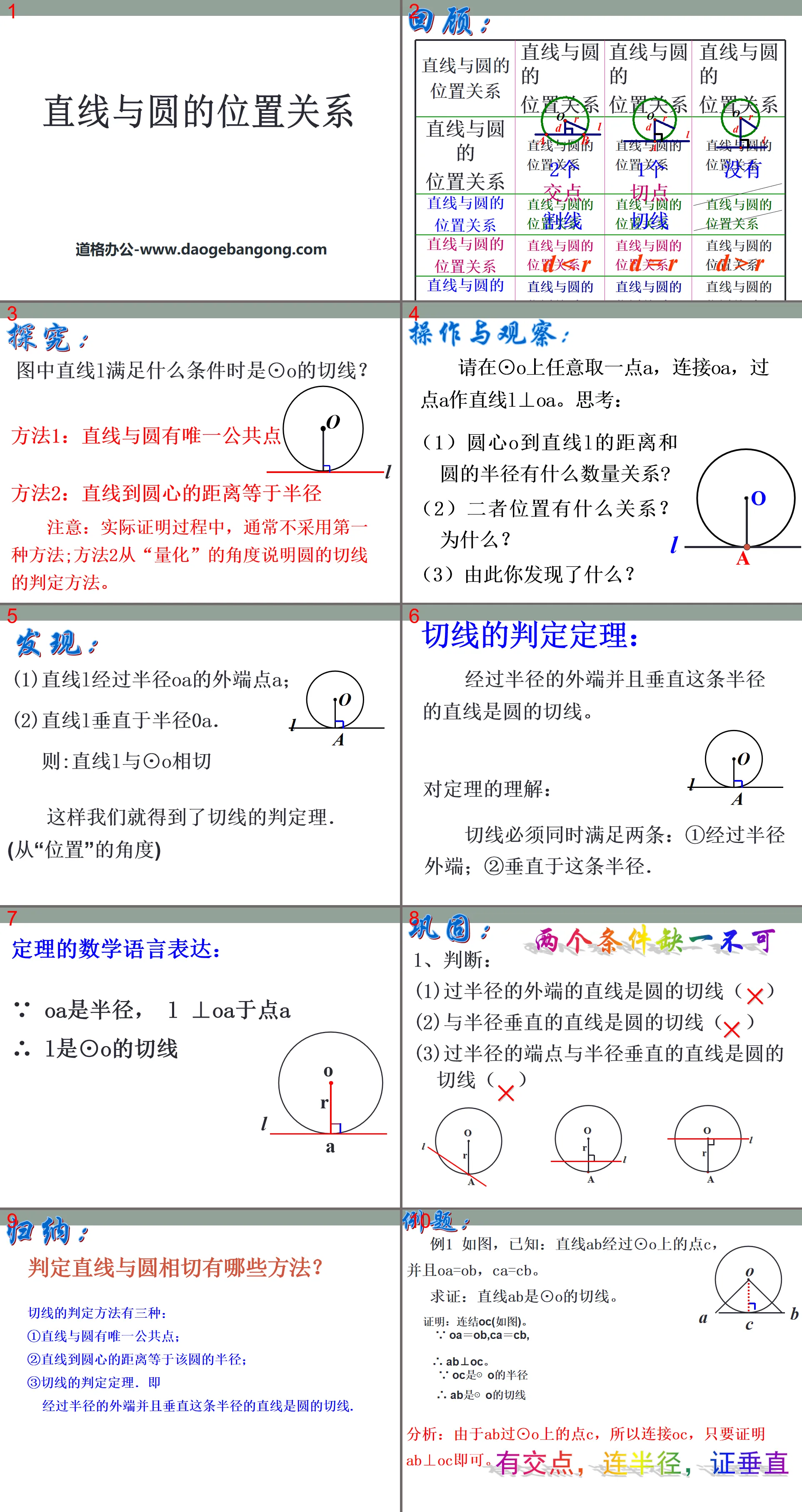 "Positional Relationship between Lines and Circles" PPT Courseware 2