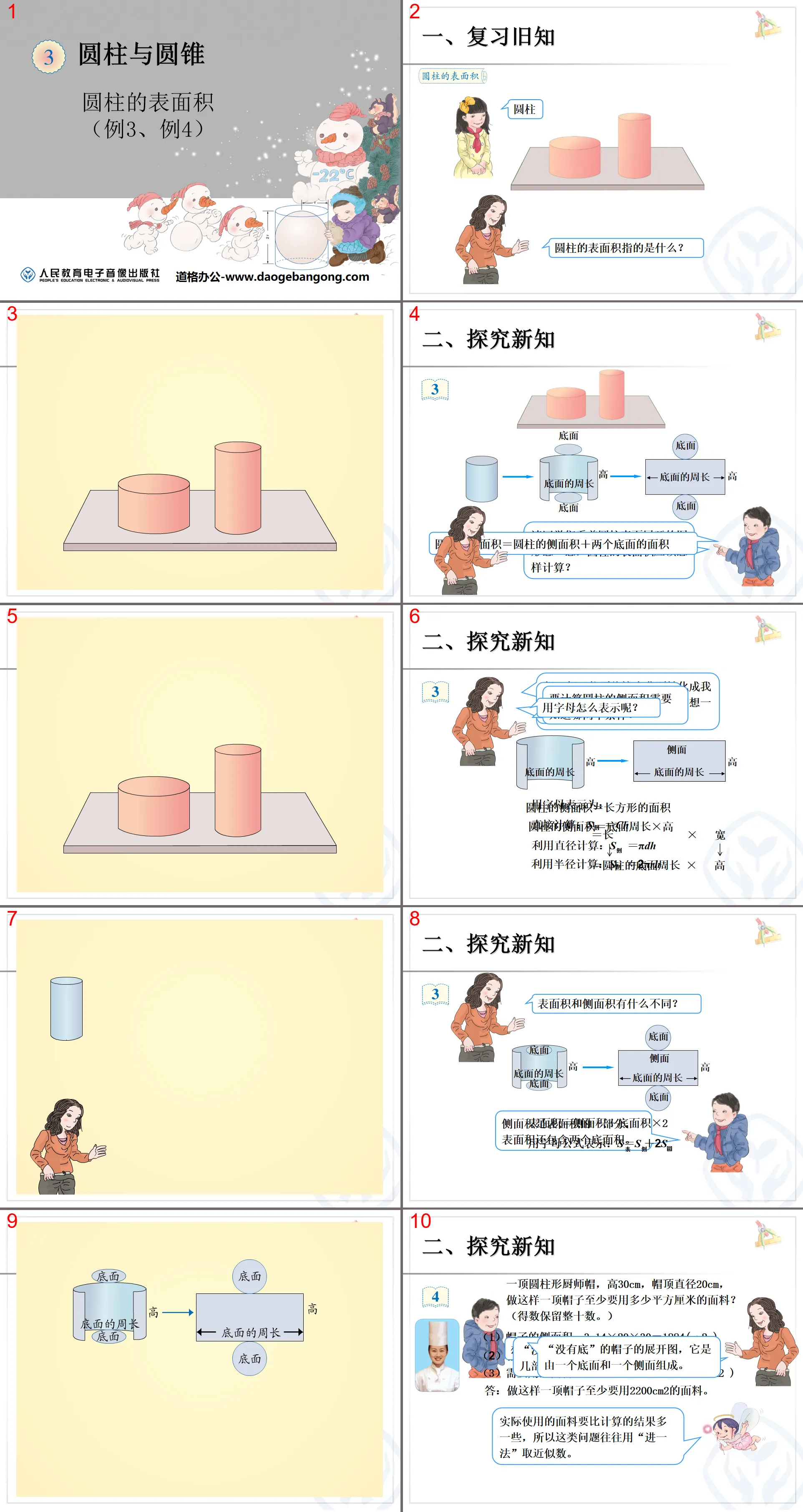 "Surface Area of ​​a Cylinder" Cylinder and Cone PPT Courseware