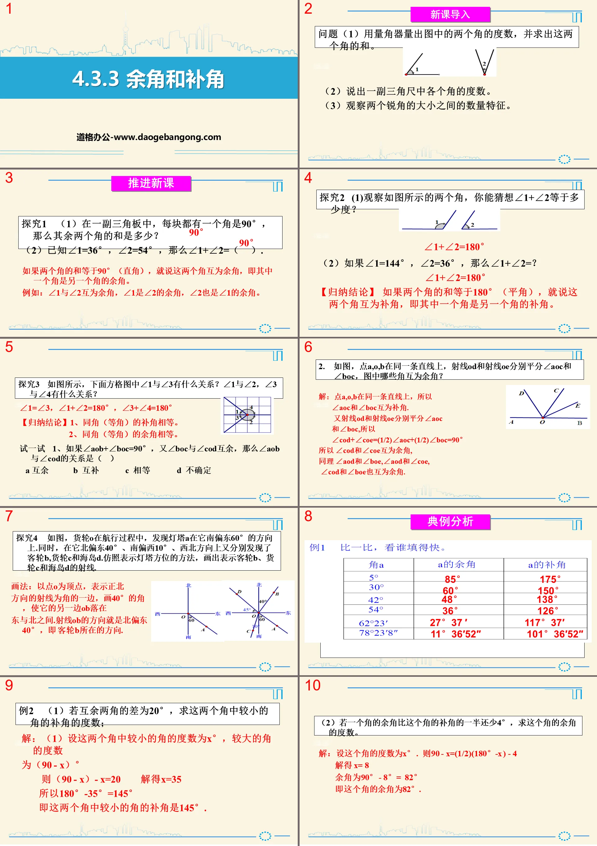 "Supplementary Angle and Supplementary Angle" Preliminary Understanding of Graphics PPT Courseware