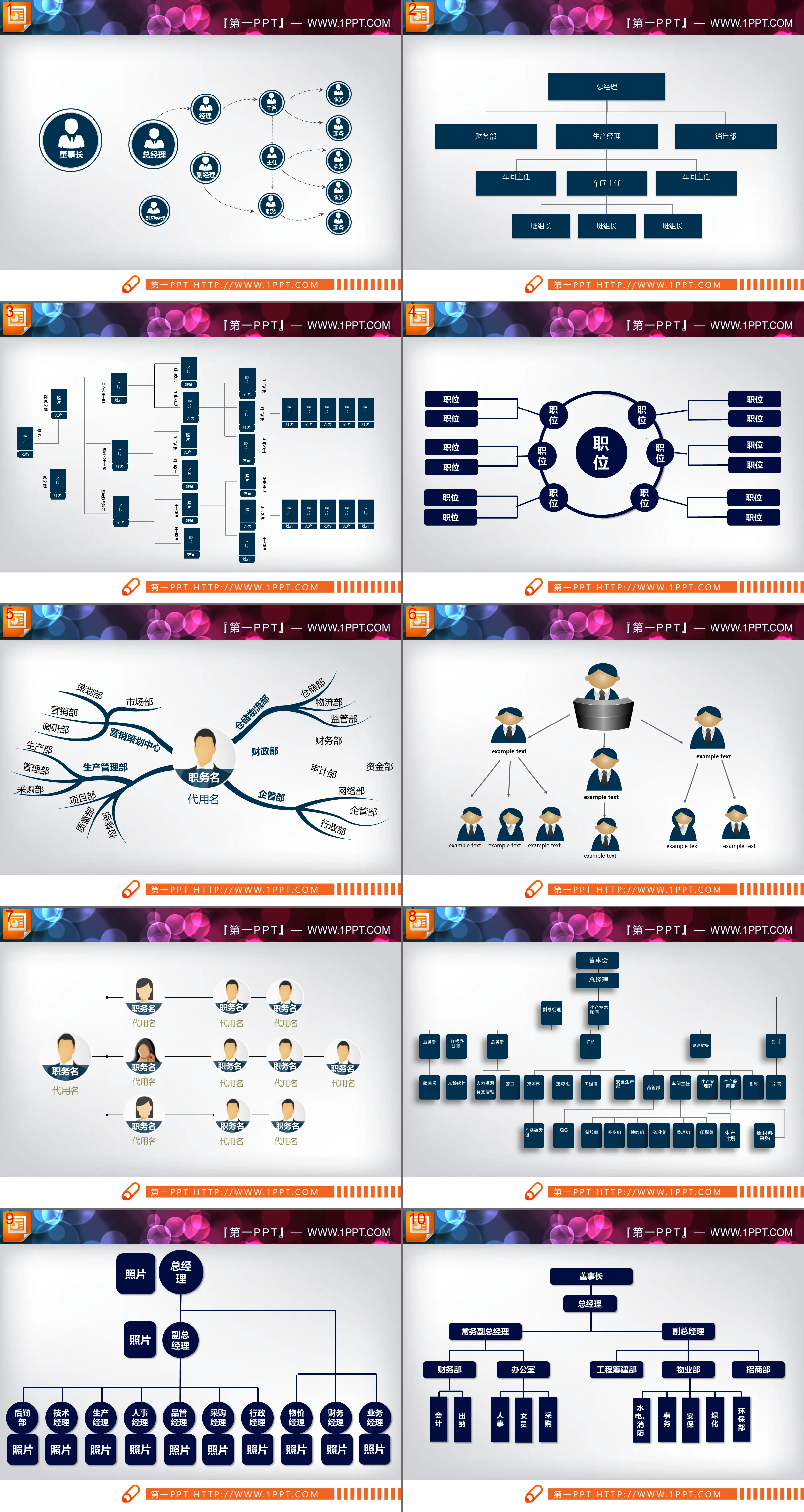 18 blue organizational chart PPT charts