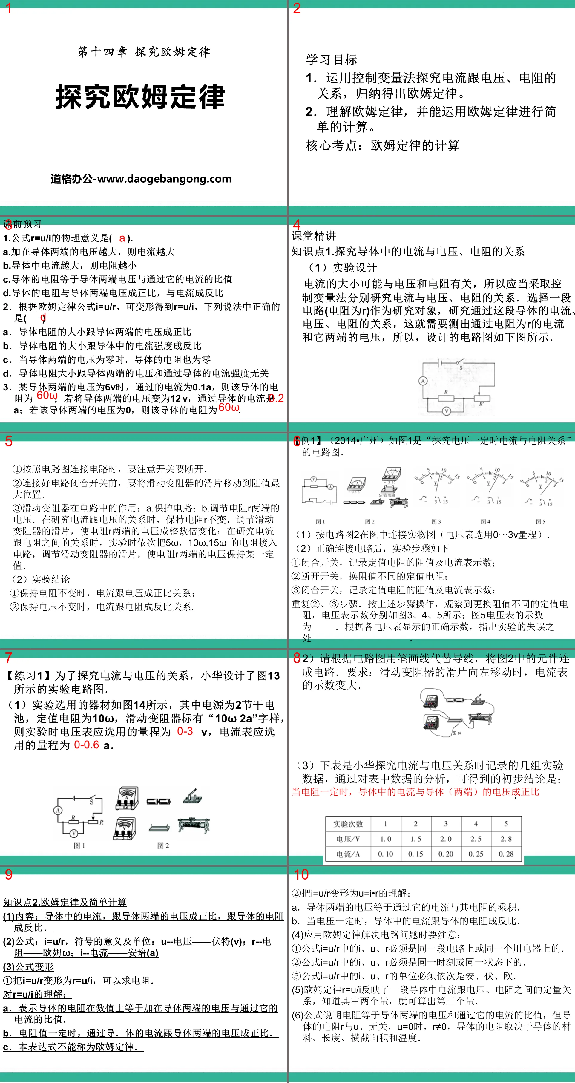 "Exploring Ohm's Law" PPT courseware