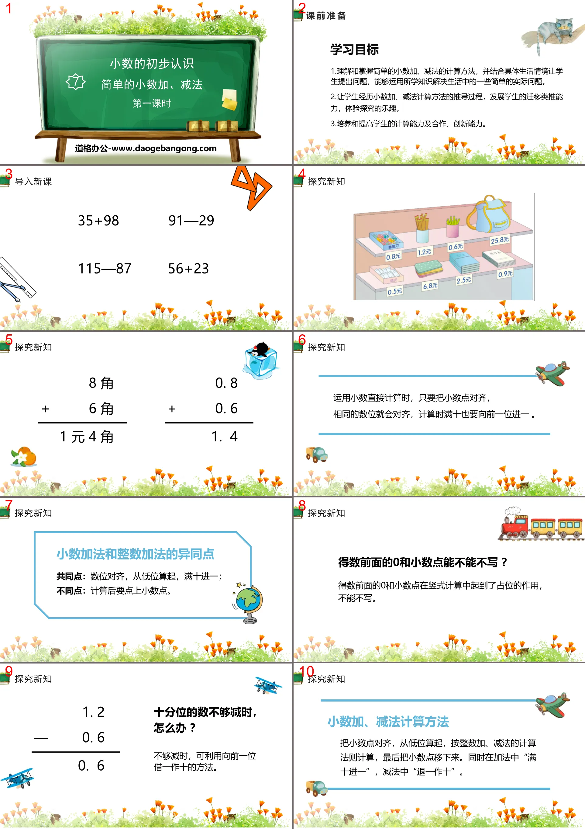 "Simple Addition and Subtraction of Decimals" Preliminary Understanding of Decimals PPT (Lesson 1)