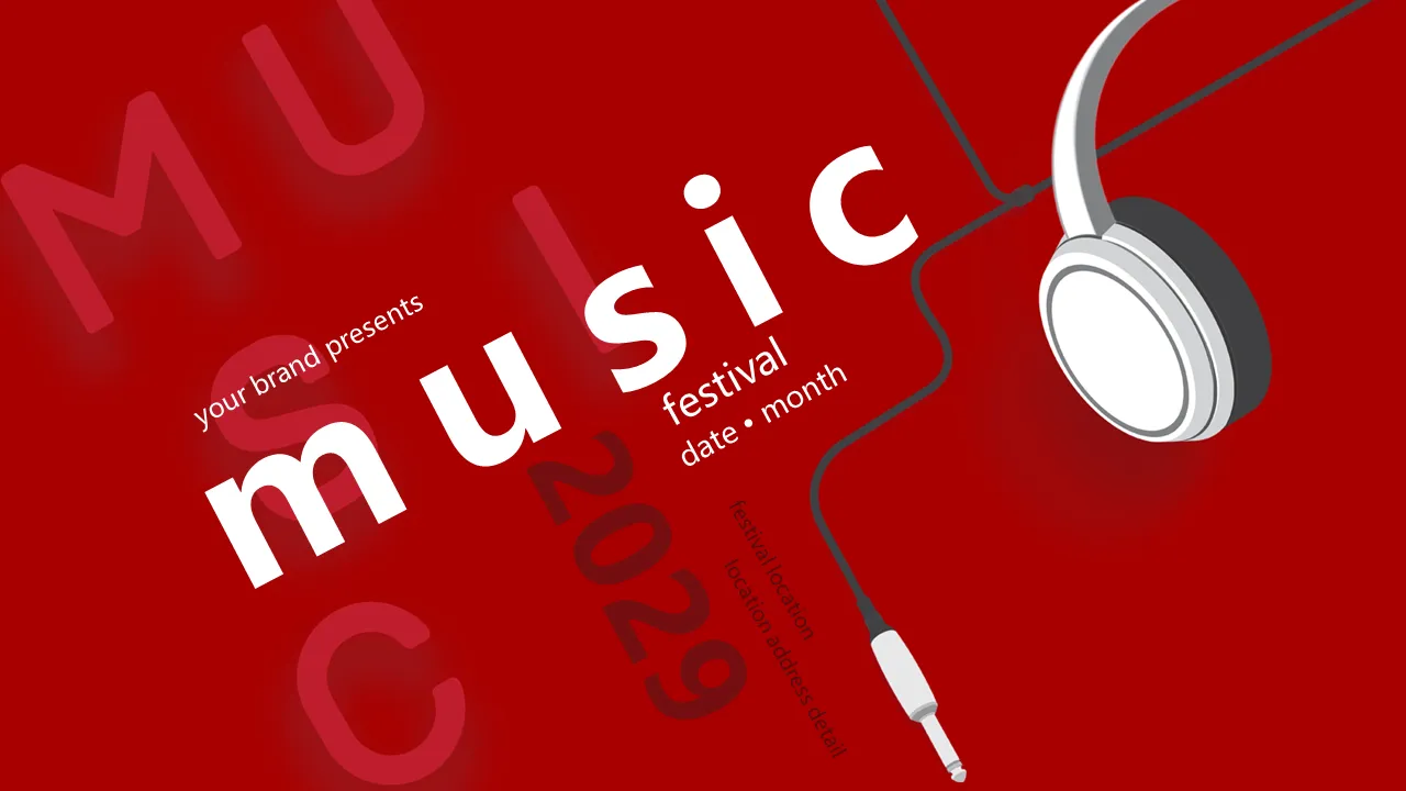 Free download of flat music theme PPT template with red headphones background