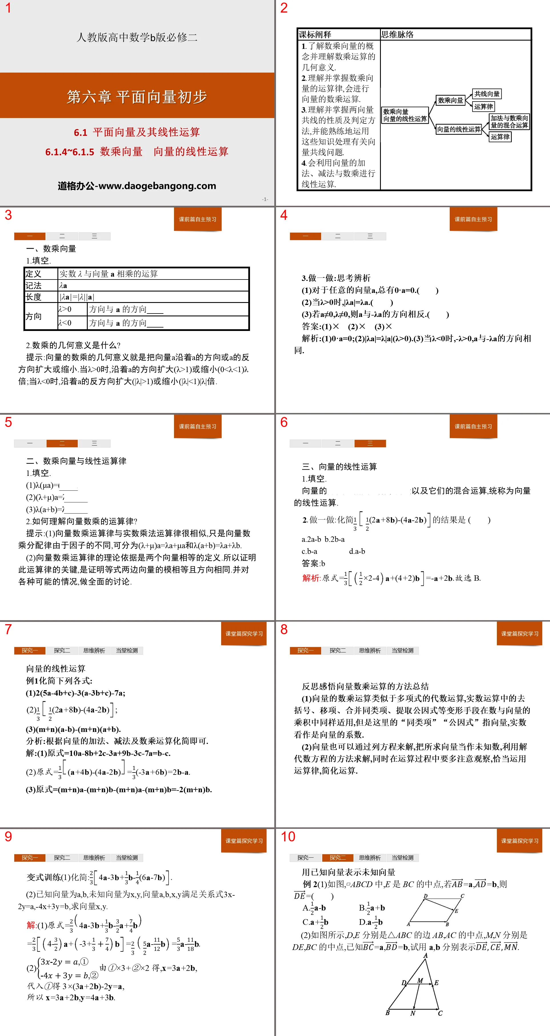 "Plane Vectors and Their Linear Operations" Preliminary PPT of plane vectors (multiplying vectors, linear operations of vectors)