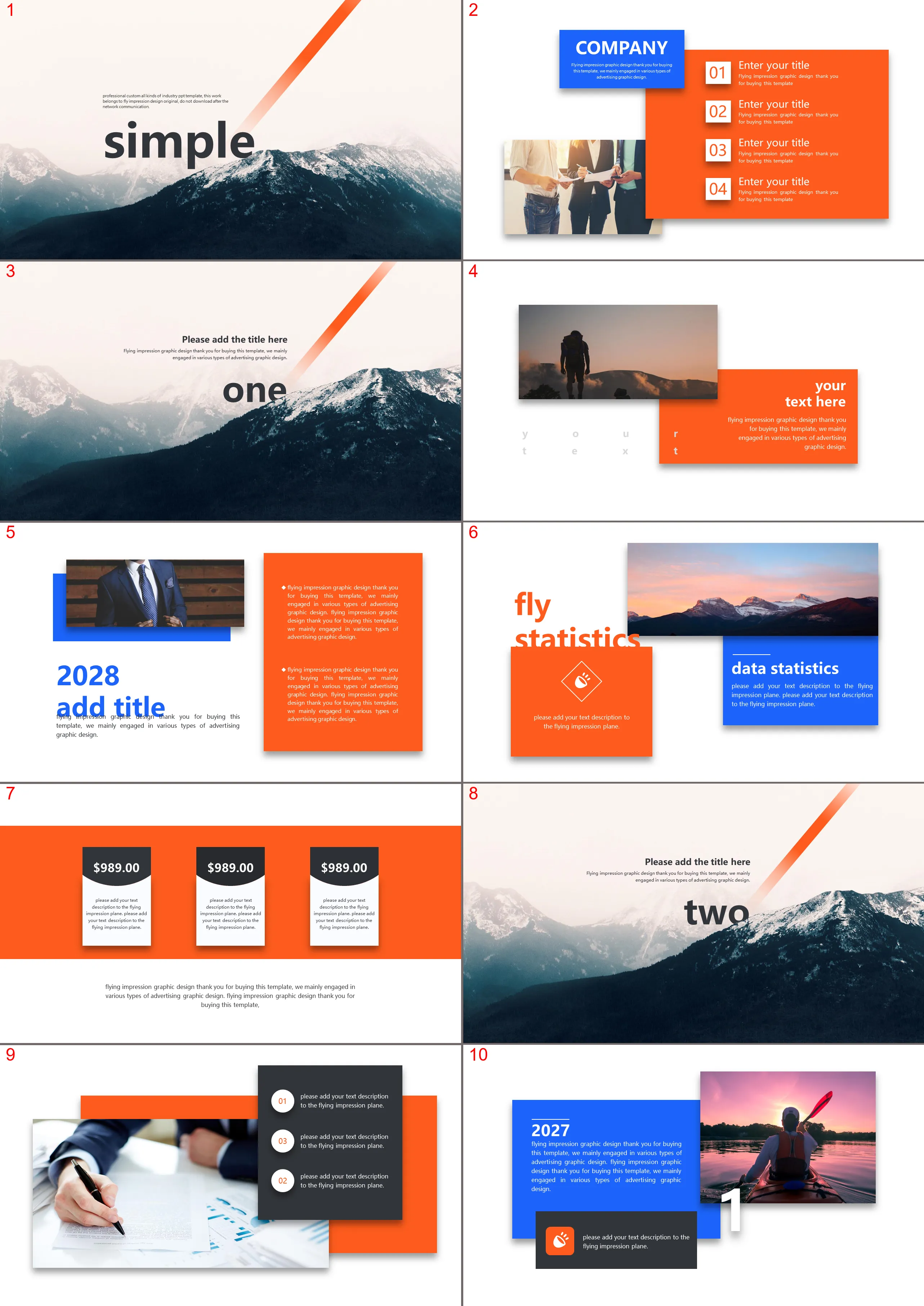 Free download of simple European and American style PPT template with snow mountain background