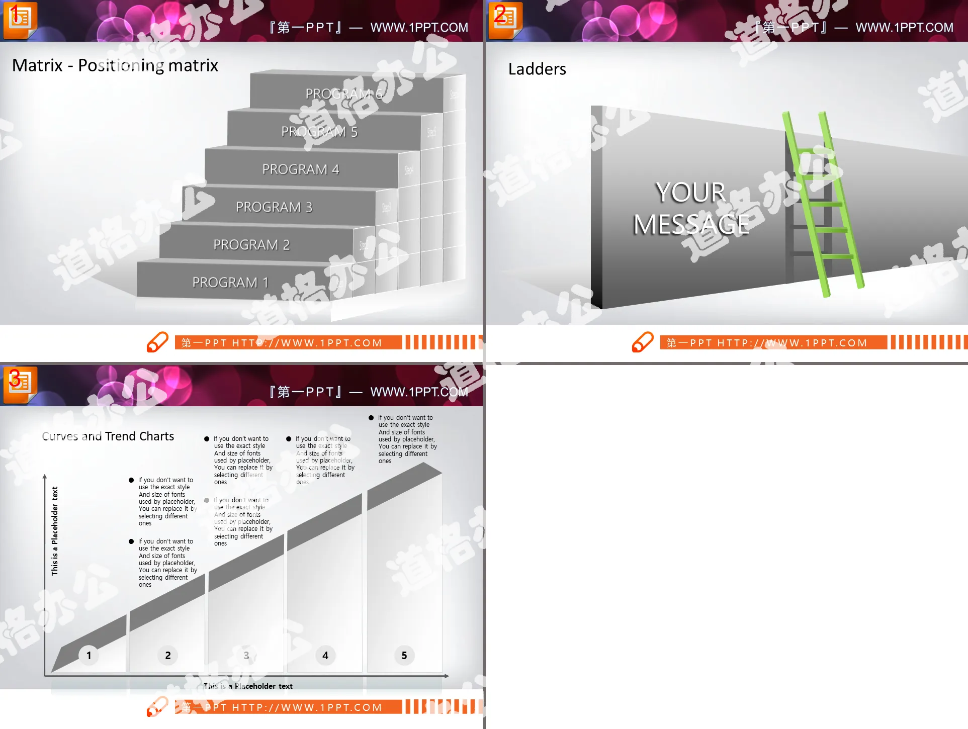 Three ladder hierarchical relationship PPT chart package download