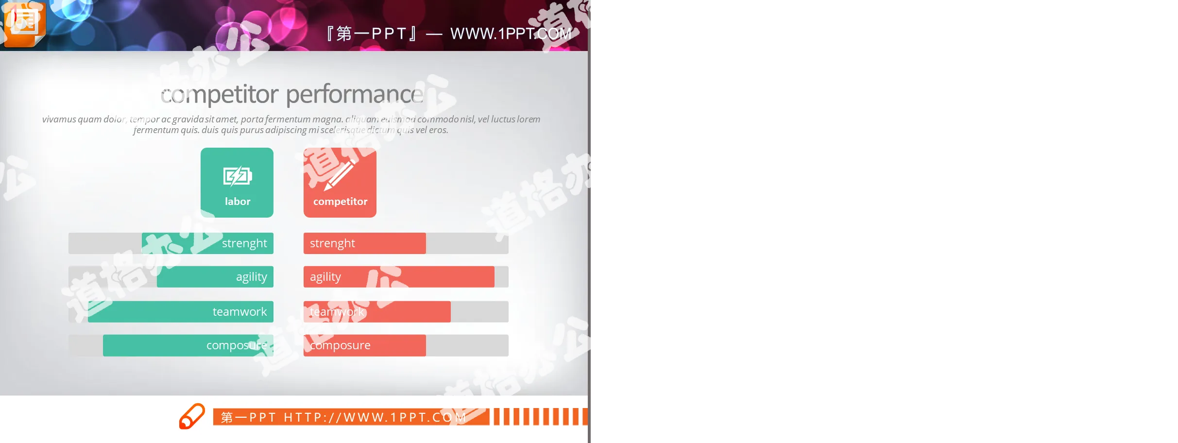 Red and green bar chart comparison PPT chart