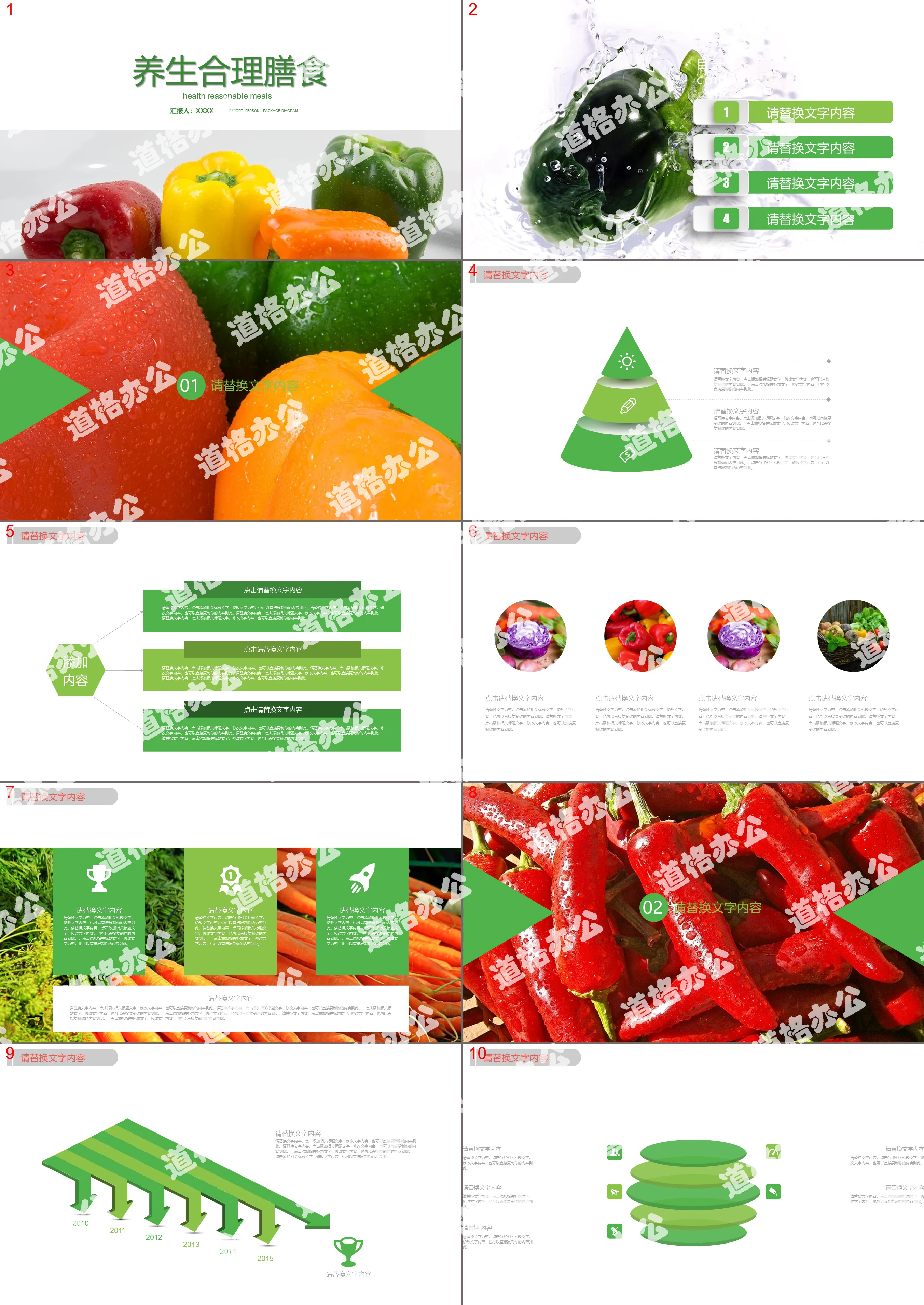 Healthy and reasonable diet PPT template with green vegetable background