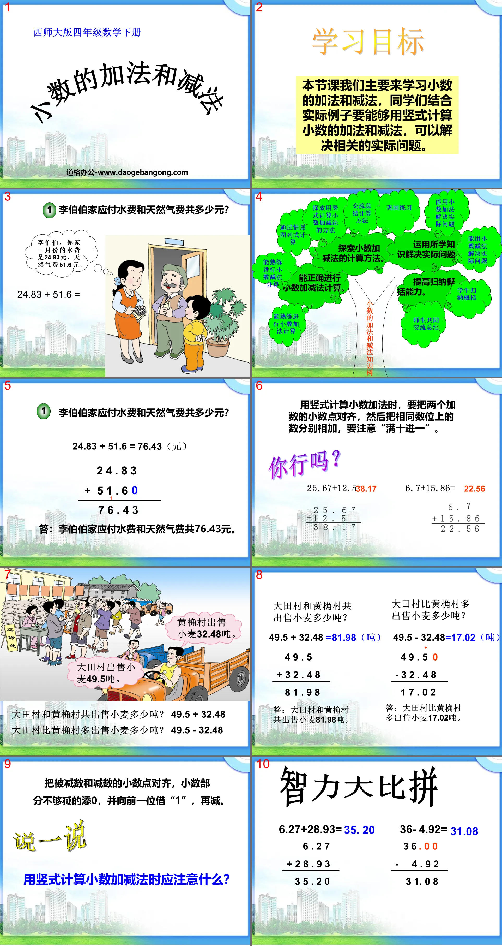 "Addition and Subtraction of Decimals" PPT Courseware 3