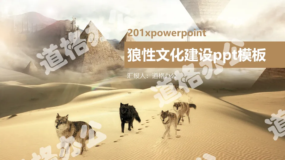 Wolf company team culture PPT template with desert wolves background
