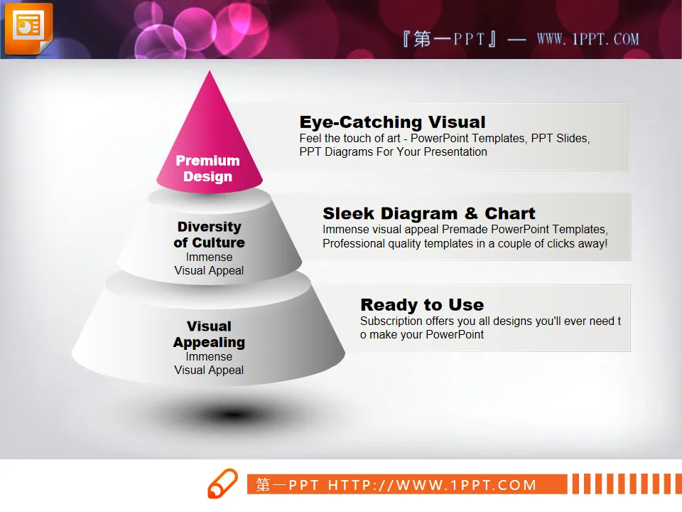 精美锥形层级关系PowerPoint图表下载