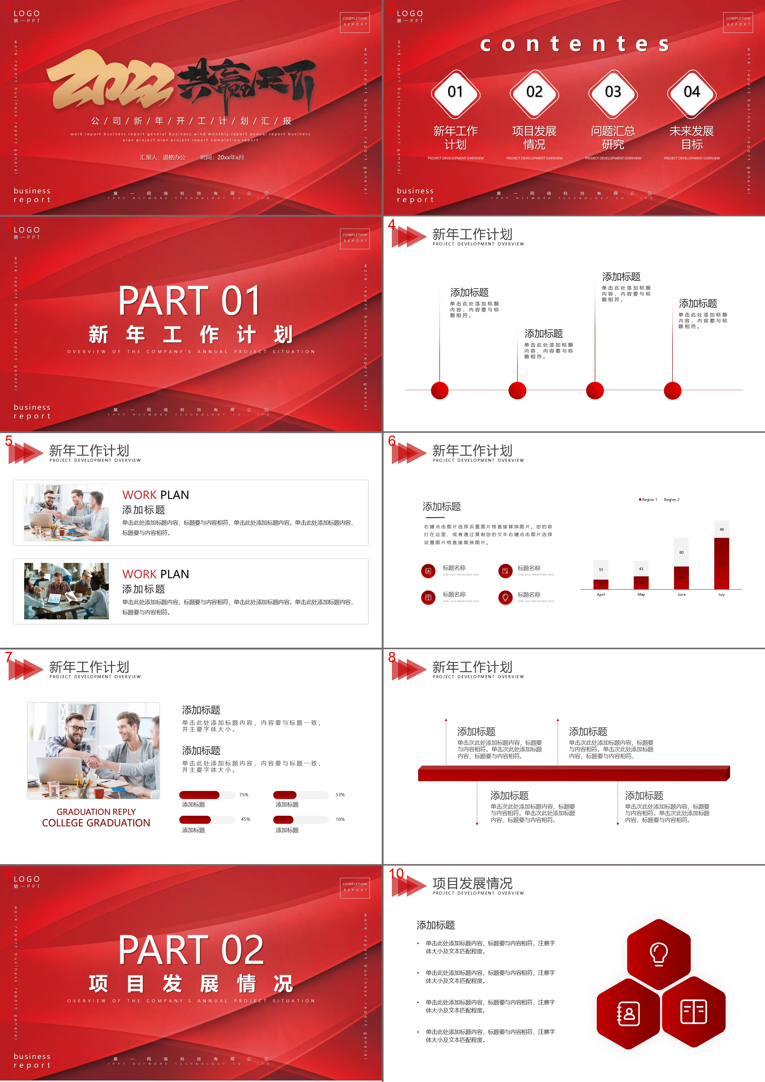 红色喜庆《2022共赢天下》公司开工计划PPT模板