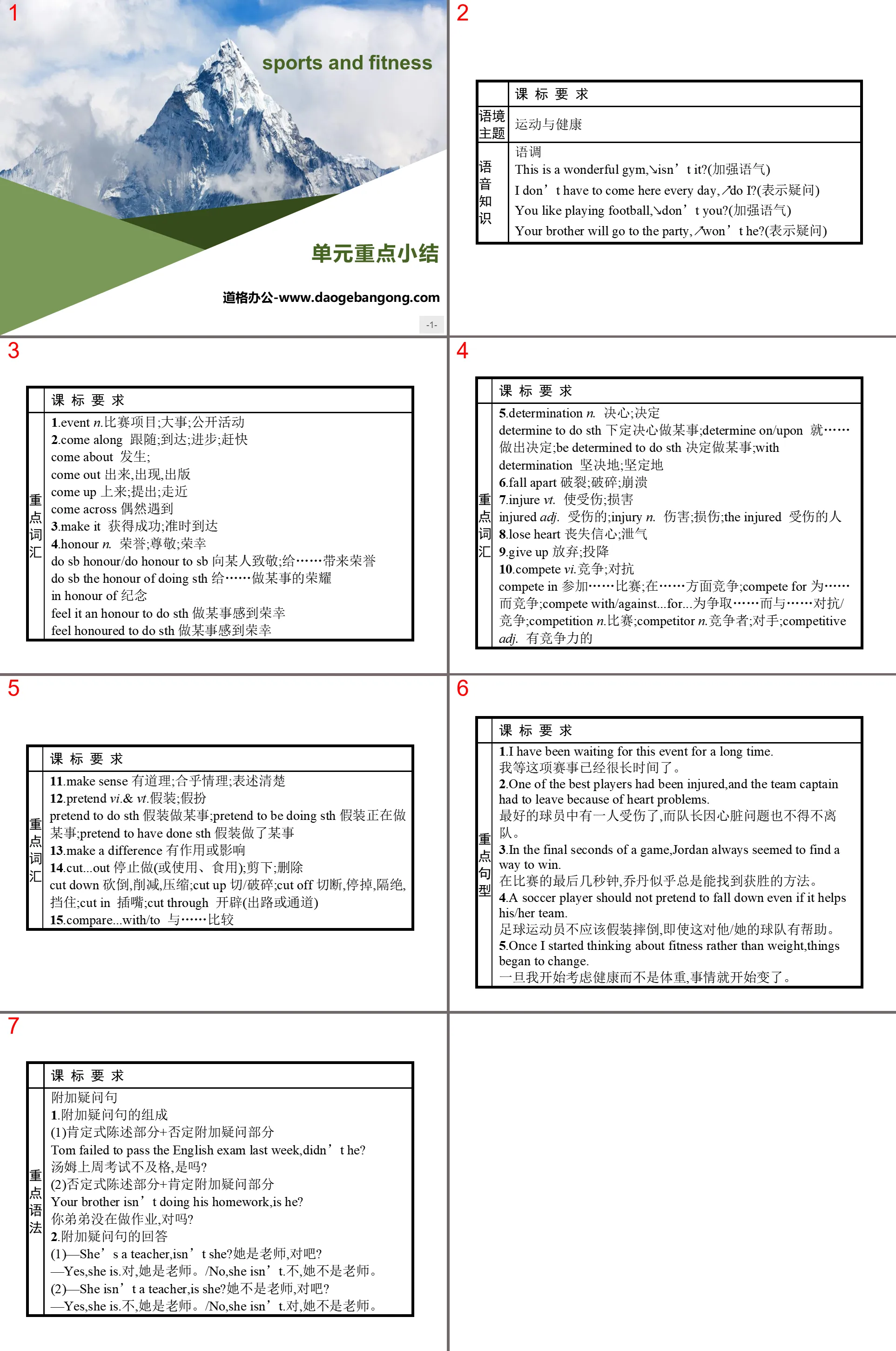 "Sports and Fitness" unit key summary PPT