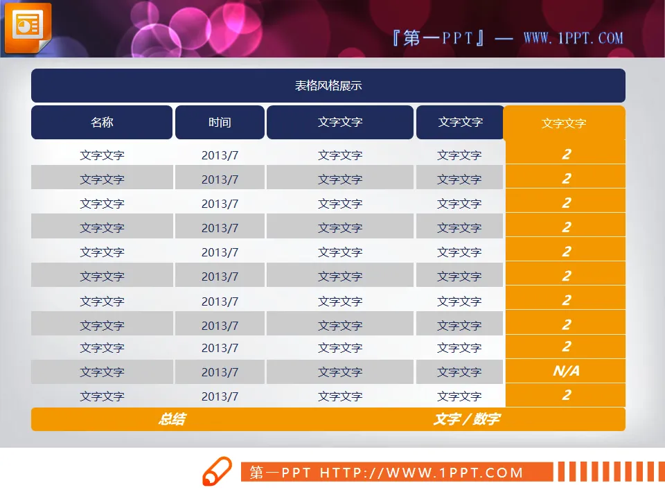 一份实用且常有的PPT数据表格模板