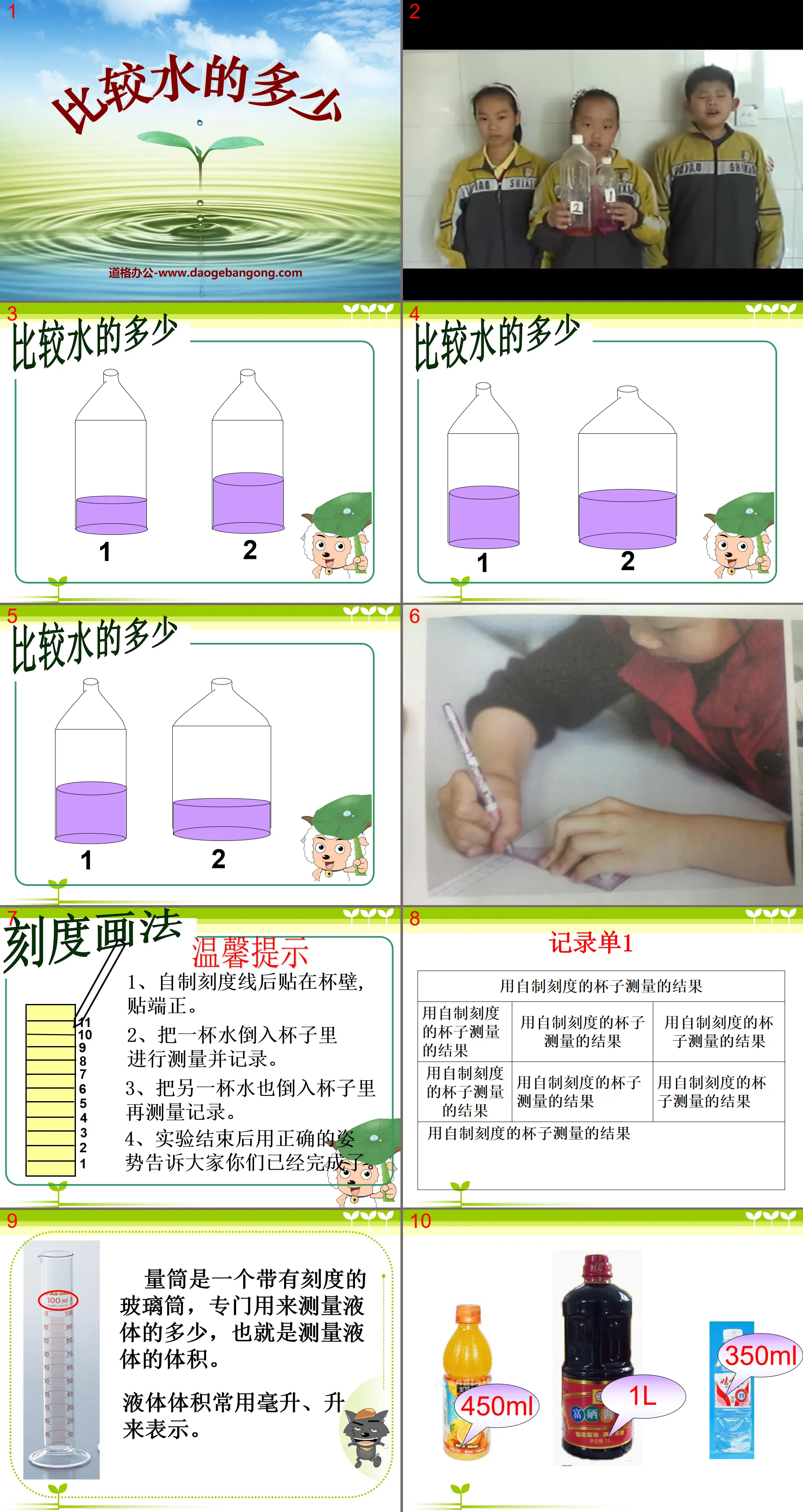 "Comparing the Amount of Water" Water and Air PPT Courseware 2