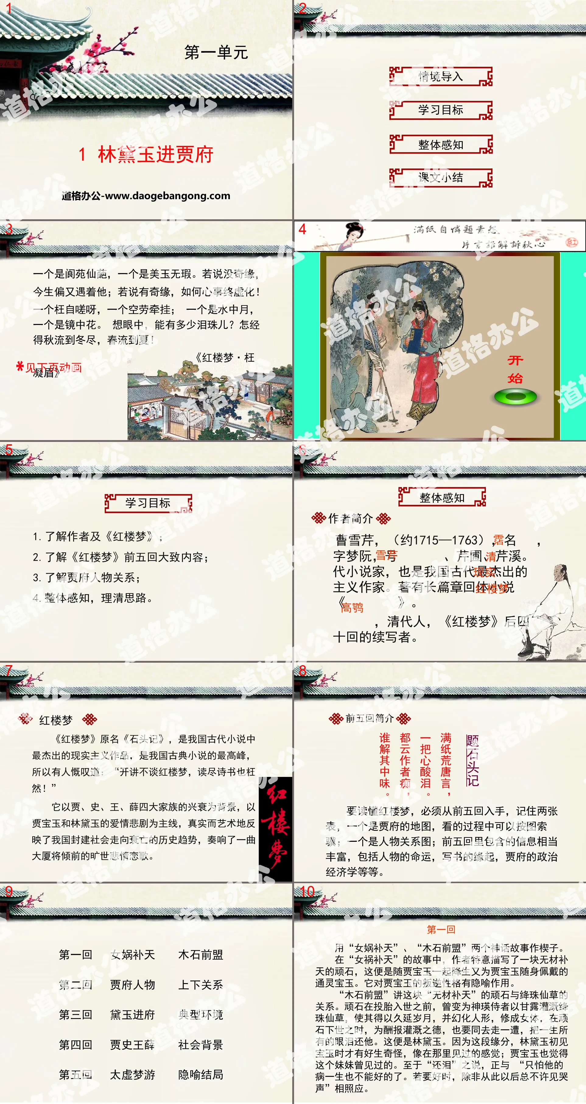 "Lin Daiyu Enters Jia's Mansion" PPT courseware