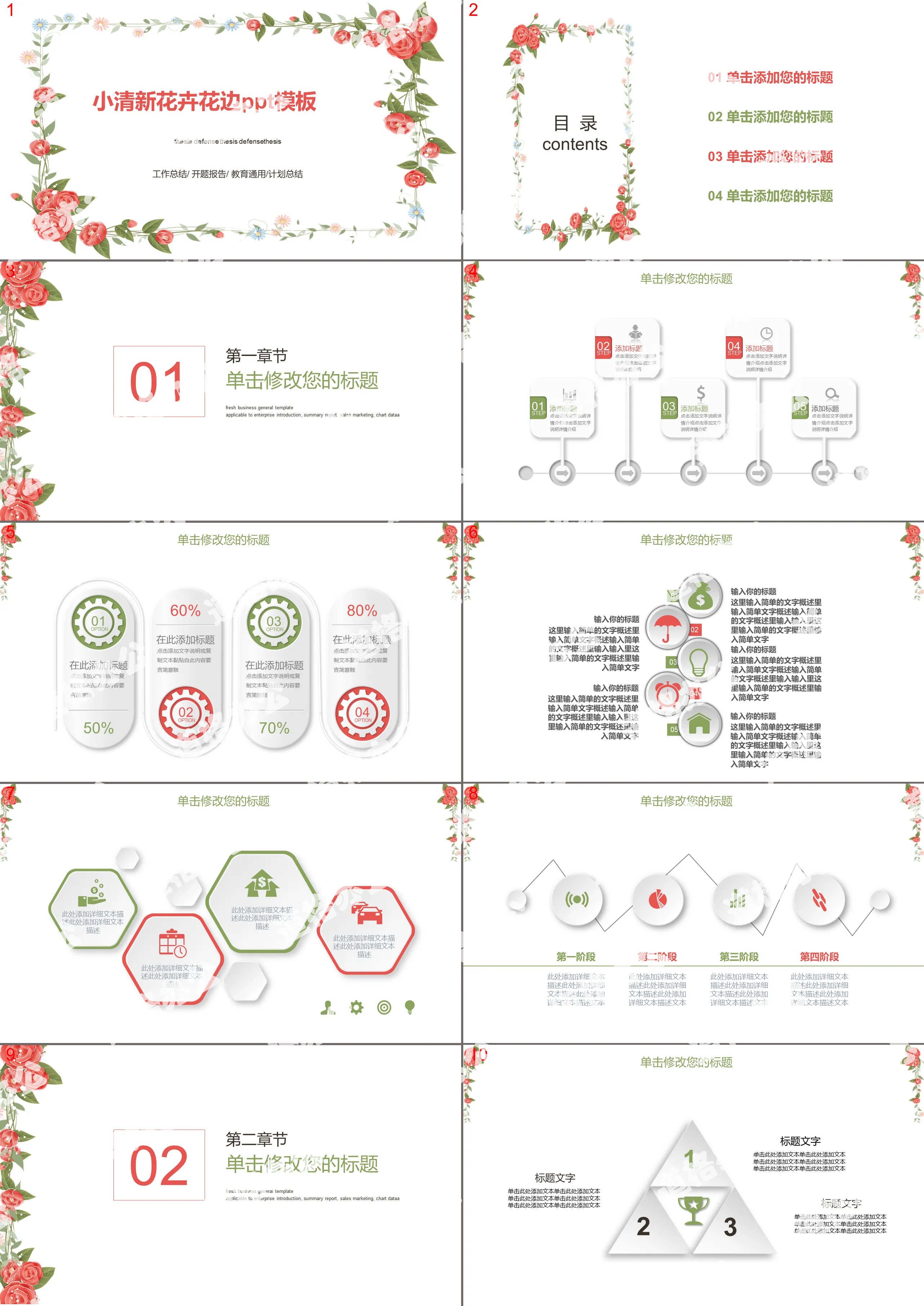 小清新韩范花卉边框PPT模板