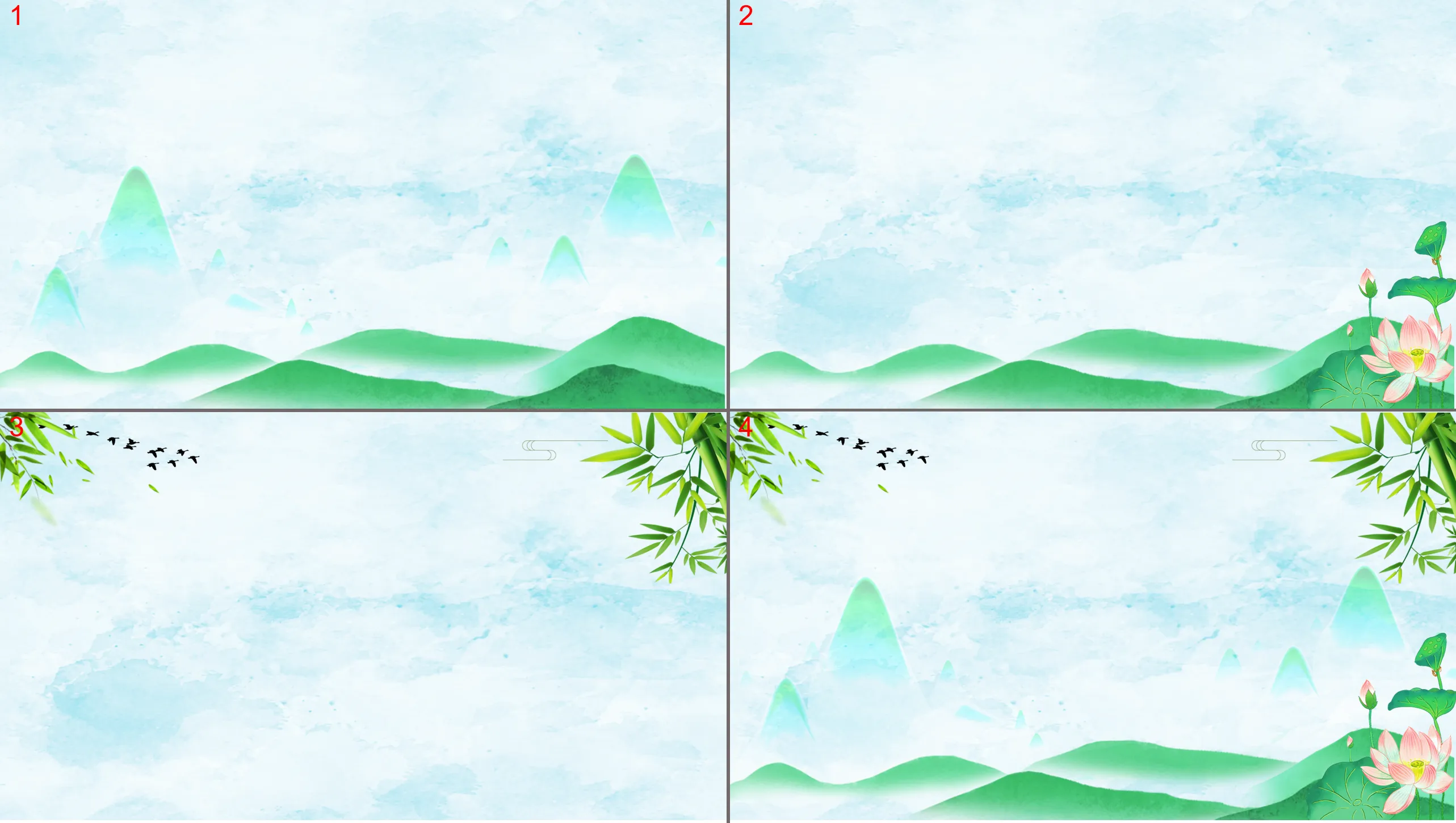 Image d'arrière-plan PPT de lotus de bambou de montagnes fraîches vertes