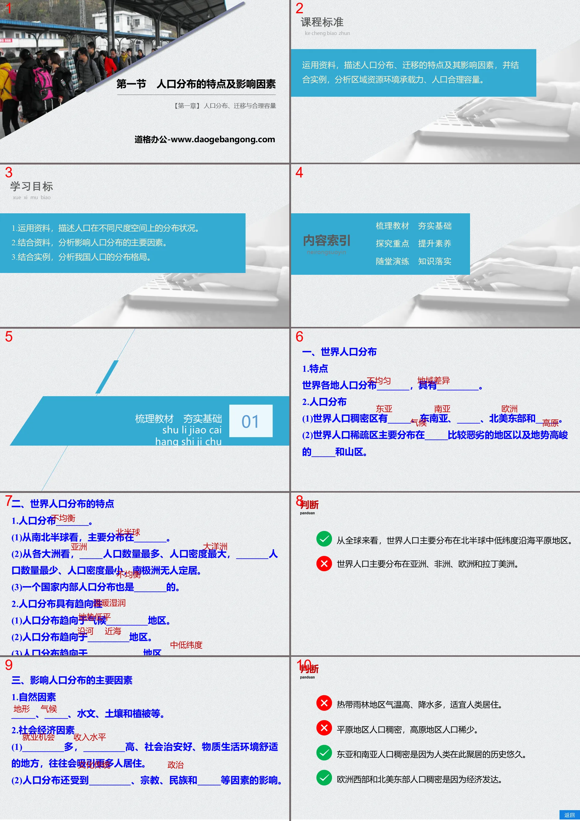 《人口分佈的特徵及影響因素》人口分佈、遷移與合理容量PPT