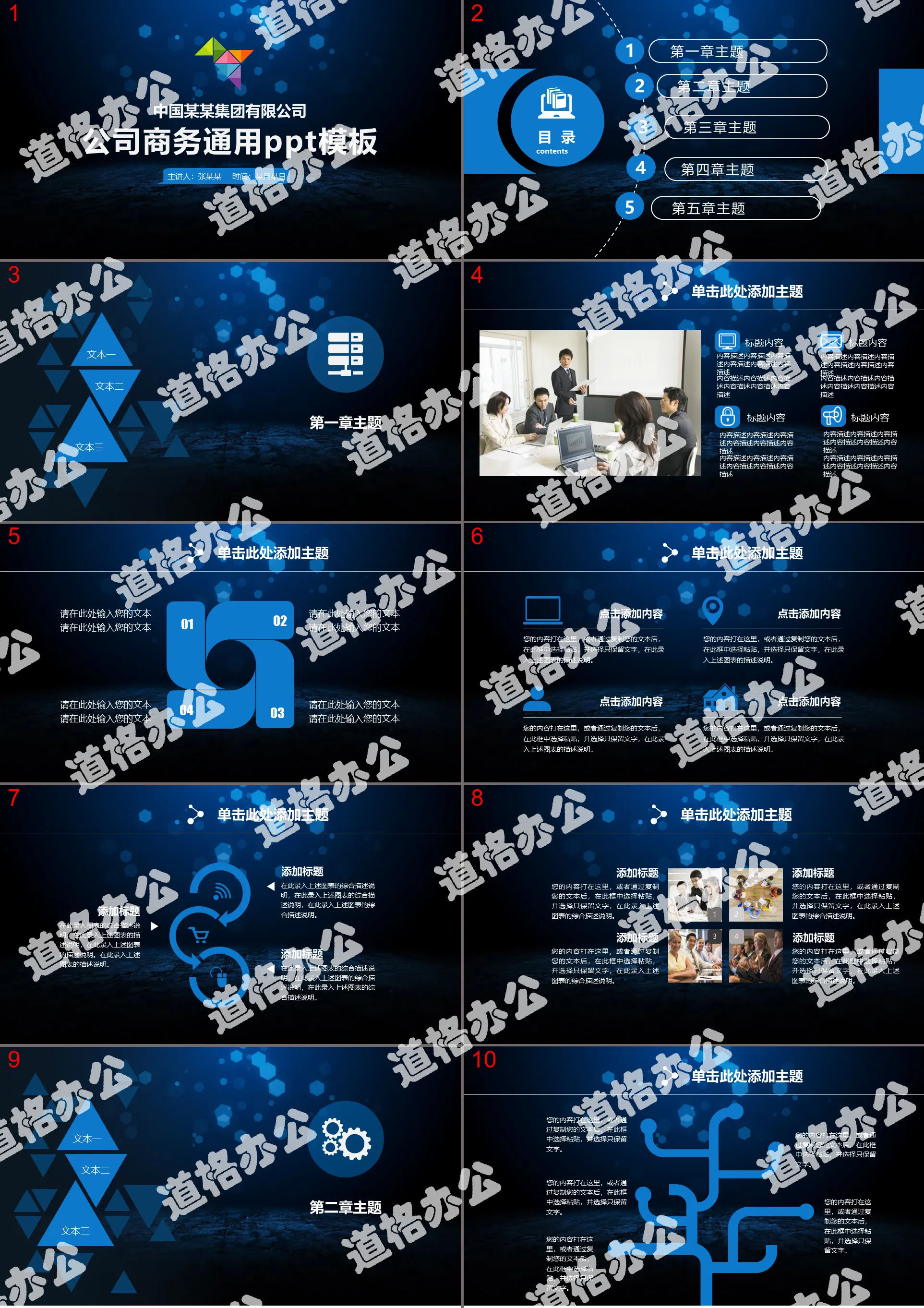 蓝色通用商务汇报PPT模板