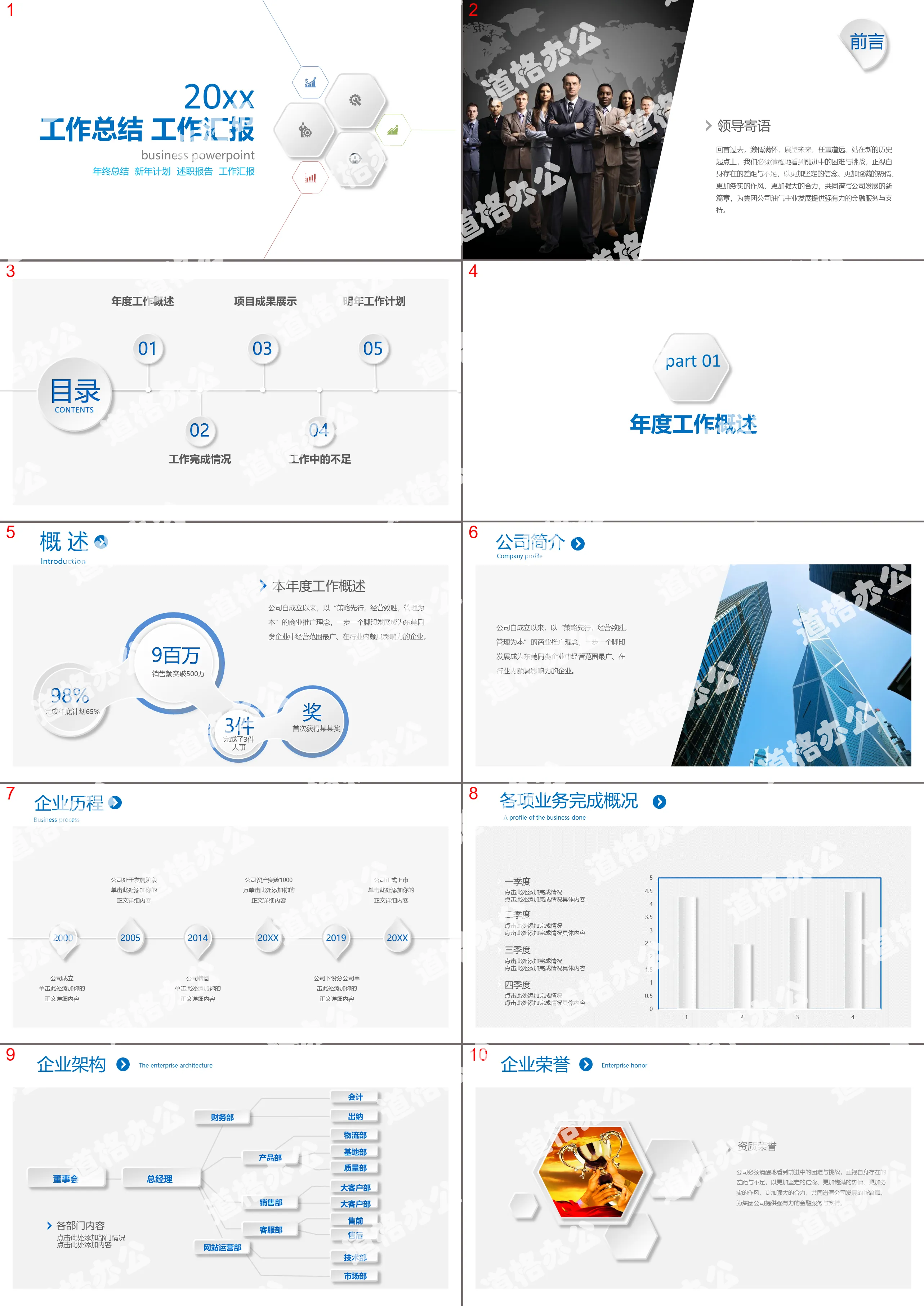 Blue concise micro three-dimensional work summary report PPT template