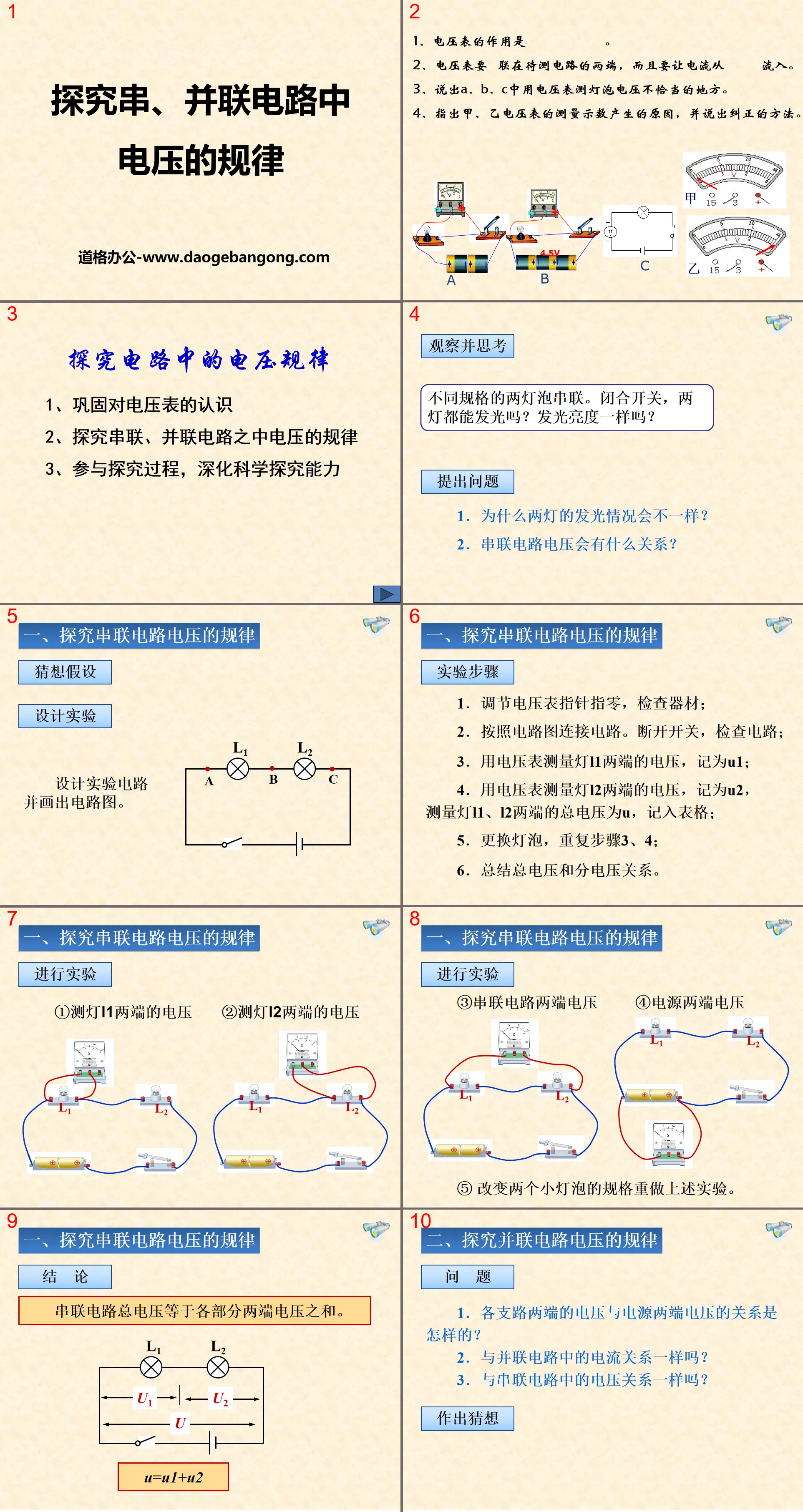 《探究串、並聯電路中電壓的規律》電壓和電阻PPT課件2