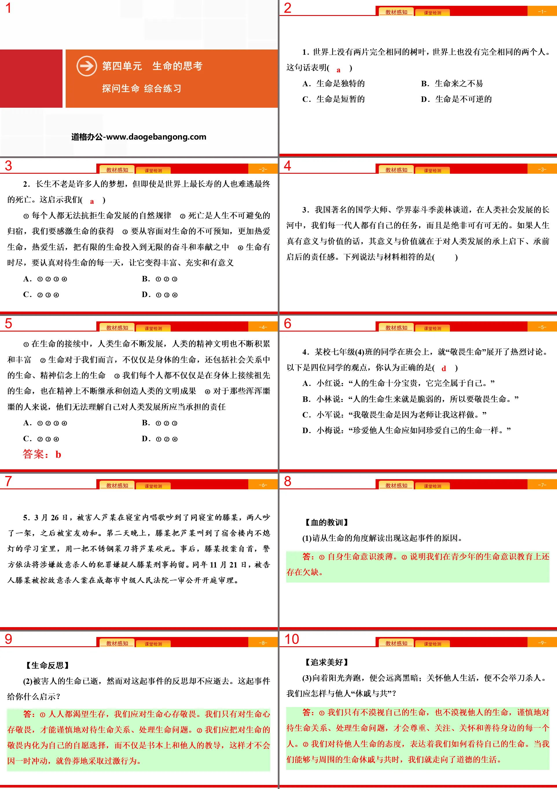 《探问生命》生命的思考PPT(综合练习)