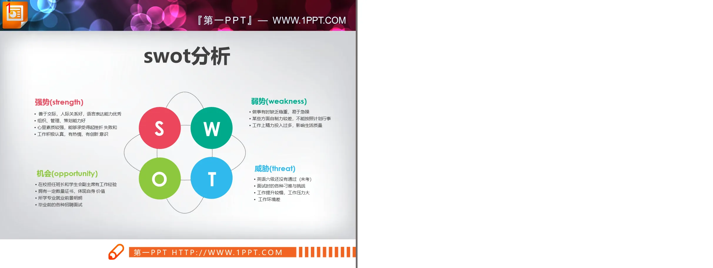 Téléchargement gratuit du graphique PPT d'analyse SWOT plat coloré