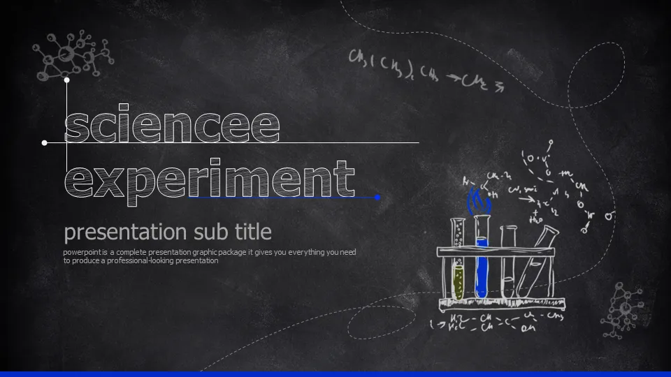 藍色黑板粉筆手繪科學化學實驗PPT課件模板