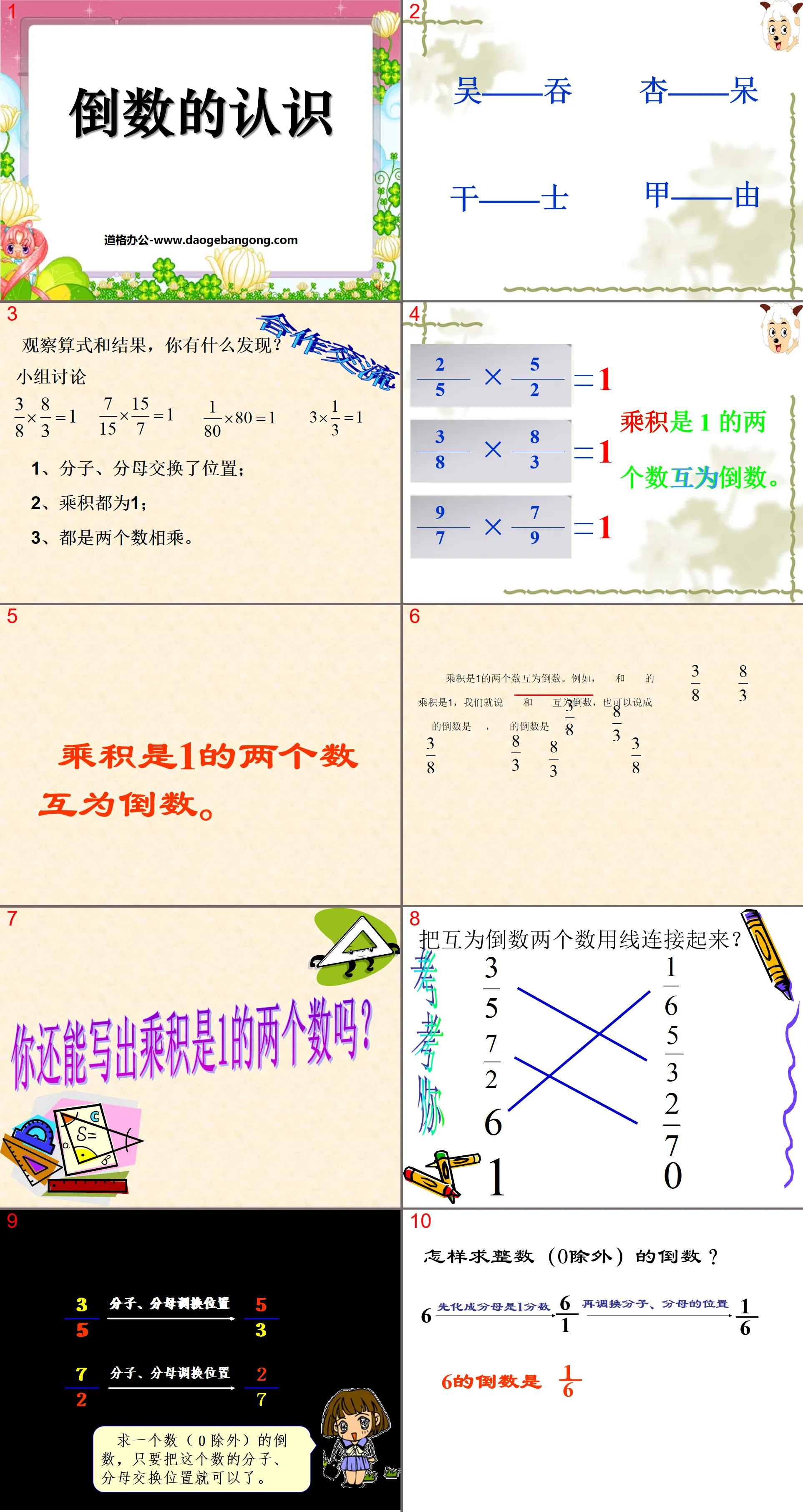 "Understanding of Reciprocals" Fraction Division PPT Courseware 4