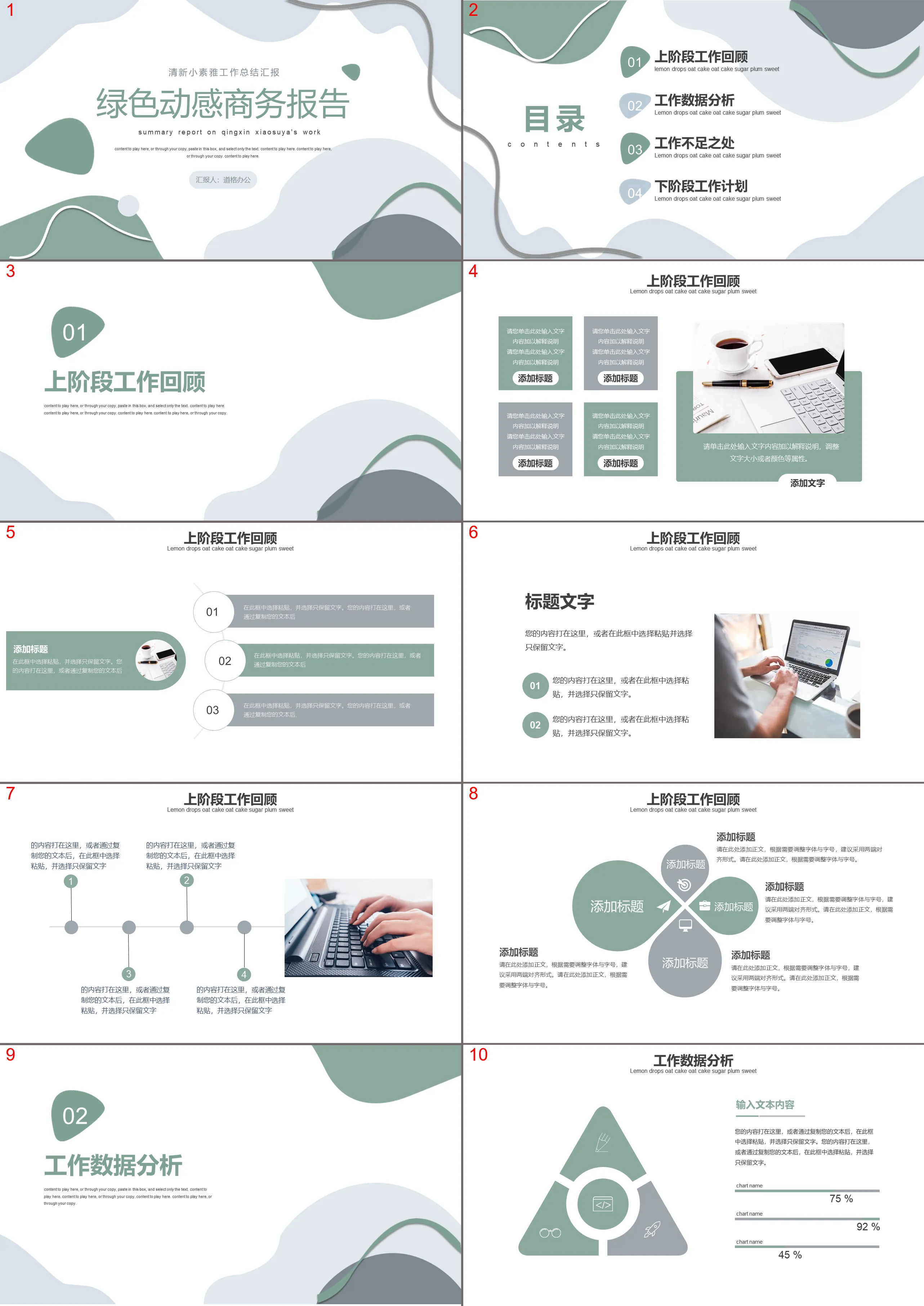 Green dynamic business report PPT template download