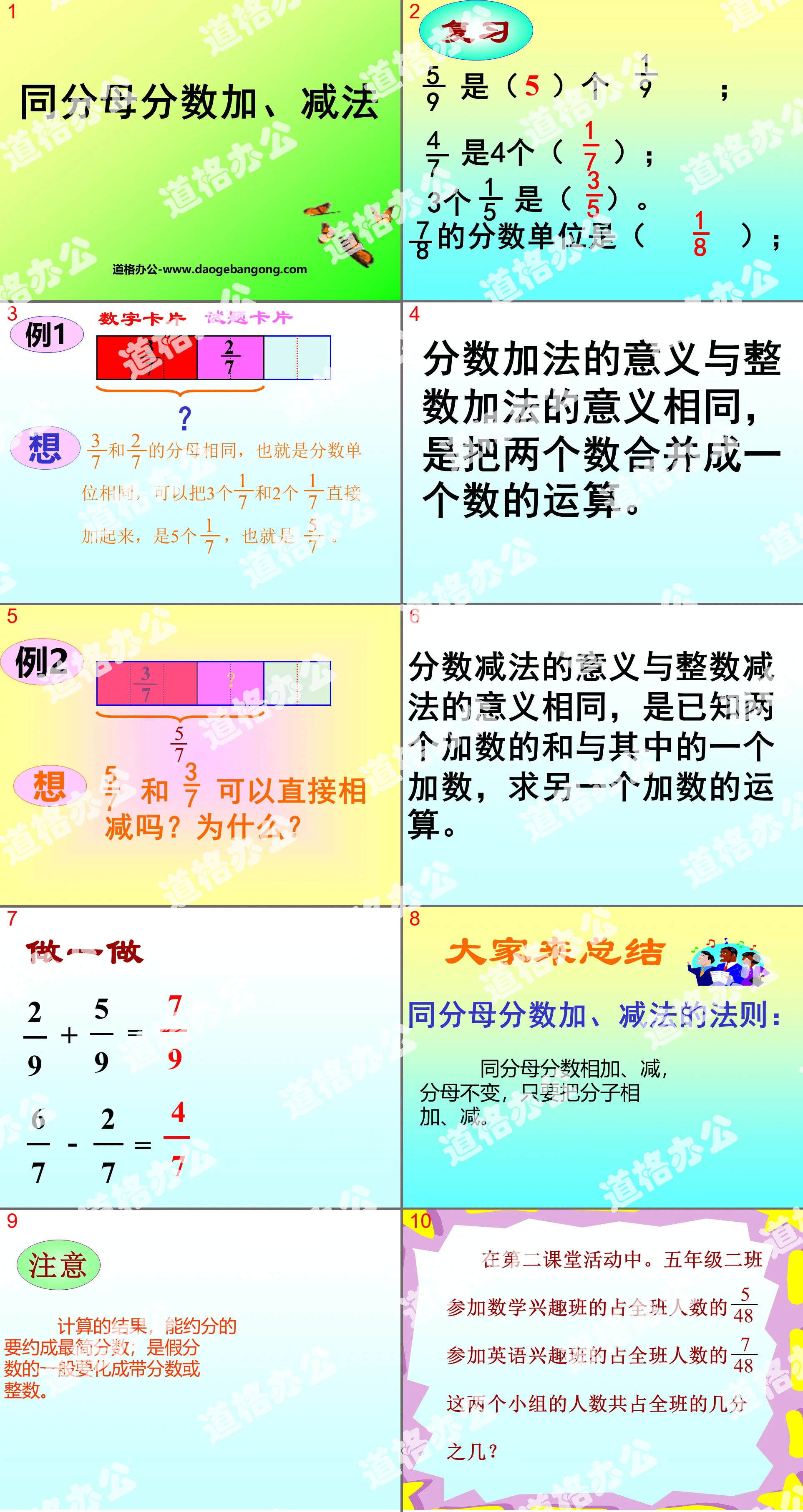 《同分母分數加、減法》分數的加法與減法PPT課件2