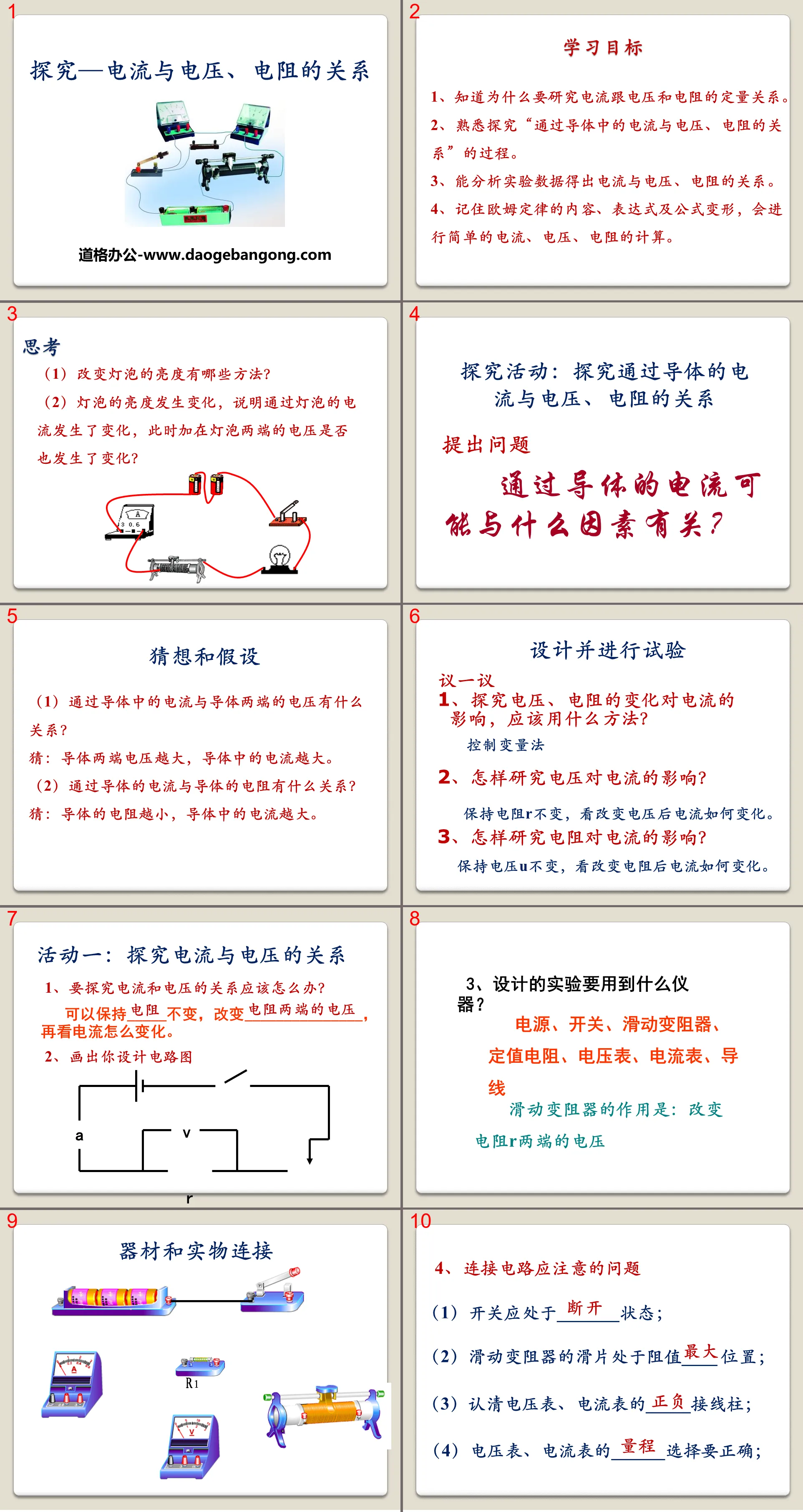 "Exploring the Relationship between Current, Voltage and Resistance" Ohm's Law PPT courseware