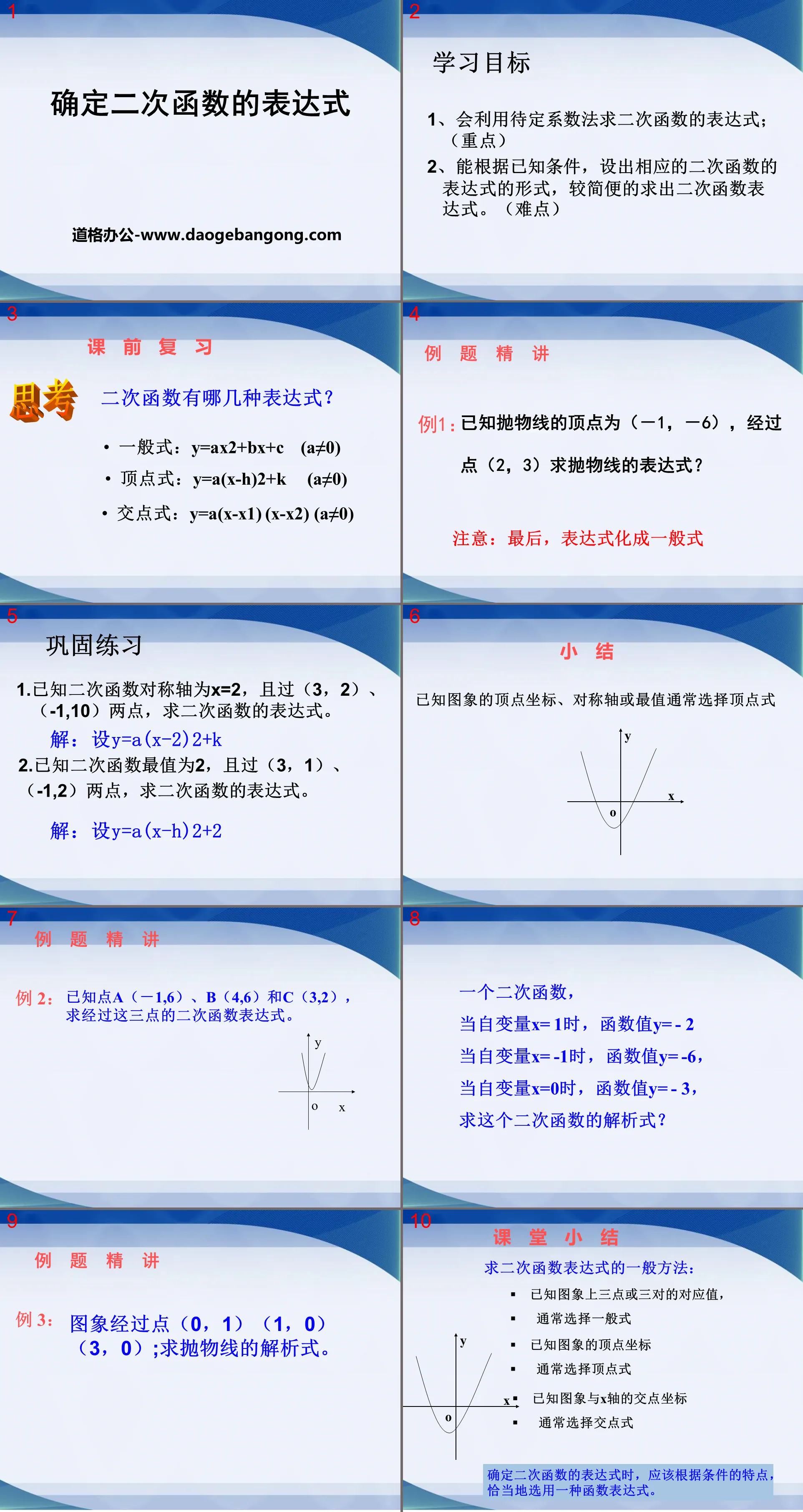 "Determining the Expression of a Quadratic Function" PPT courseware