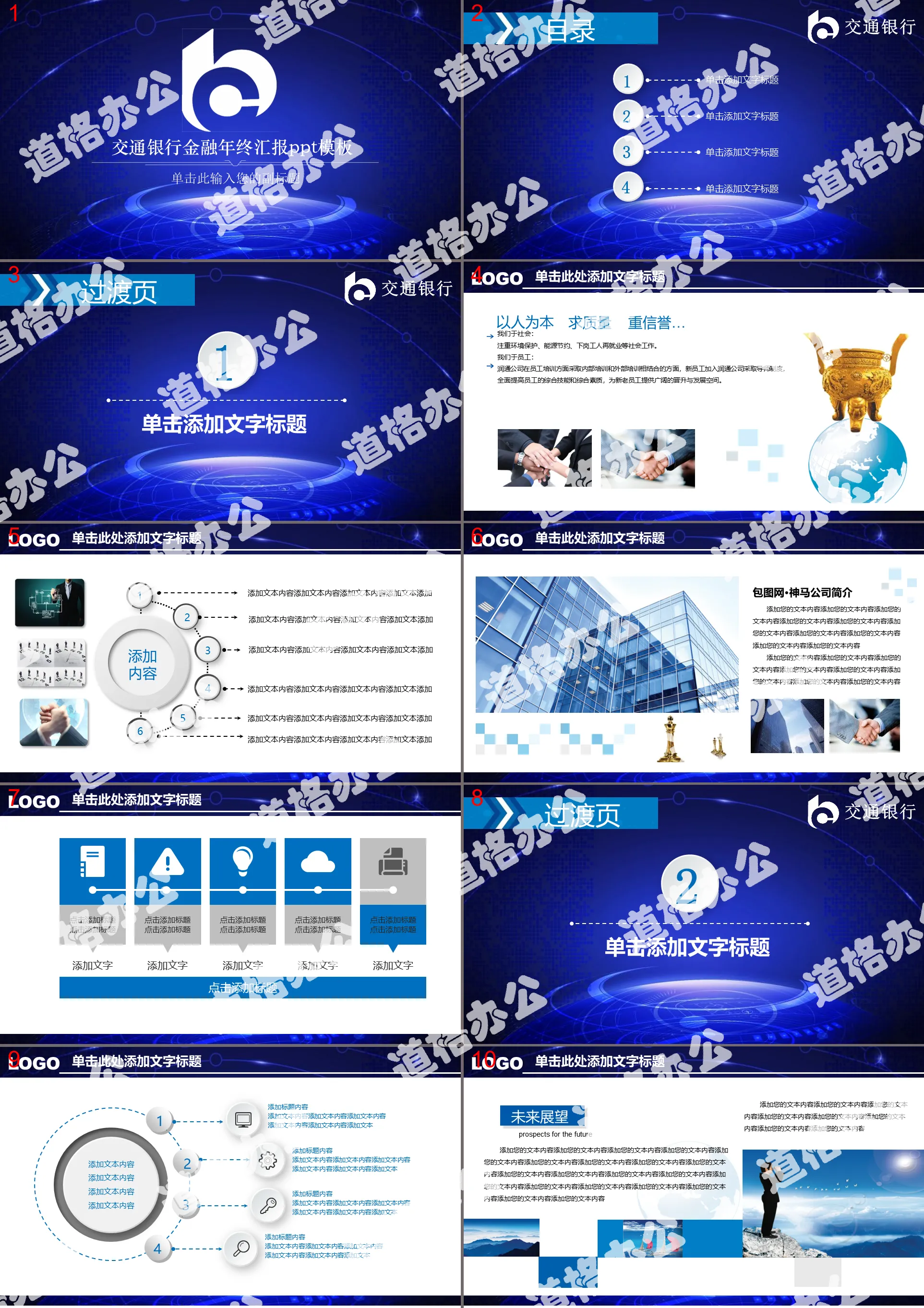 藍色交通銀行工作總結匯報PPT模板