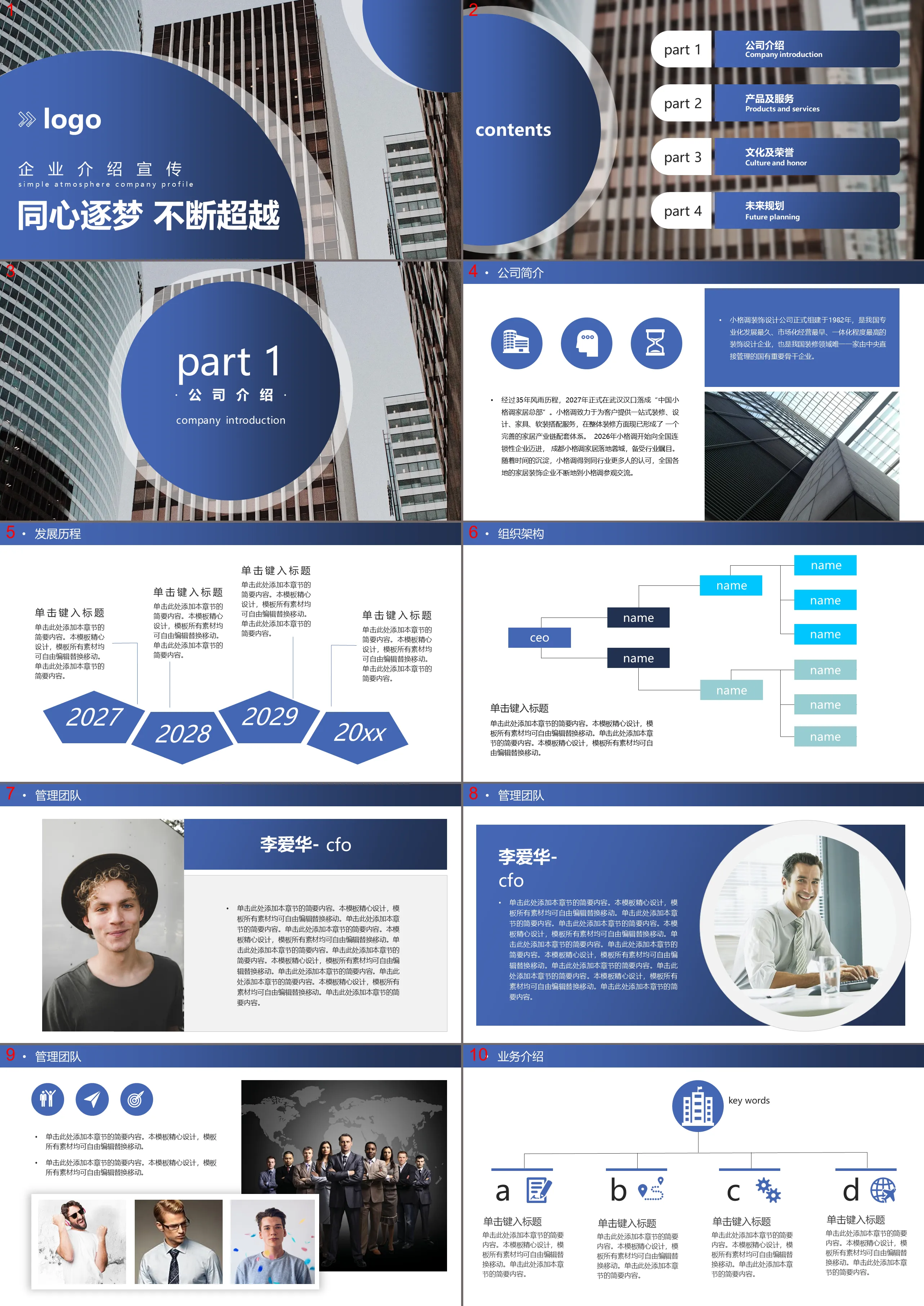 Company introduction product promotion PPT template download with commercial office building background