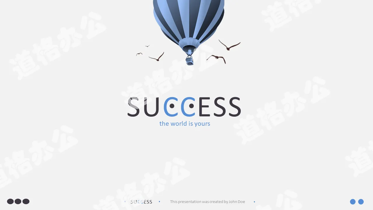 Blue minimalist hot air balloon background creative PPT template free download