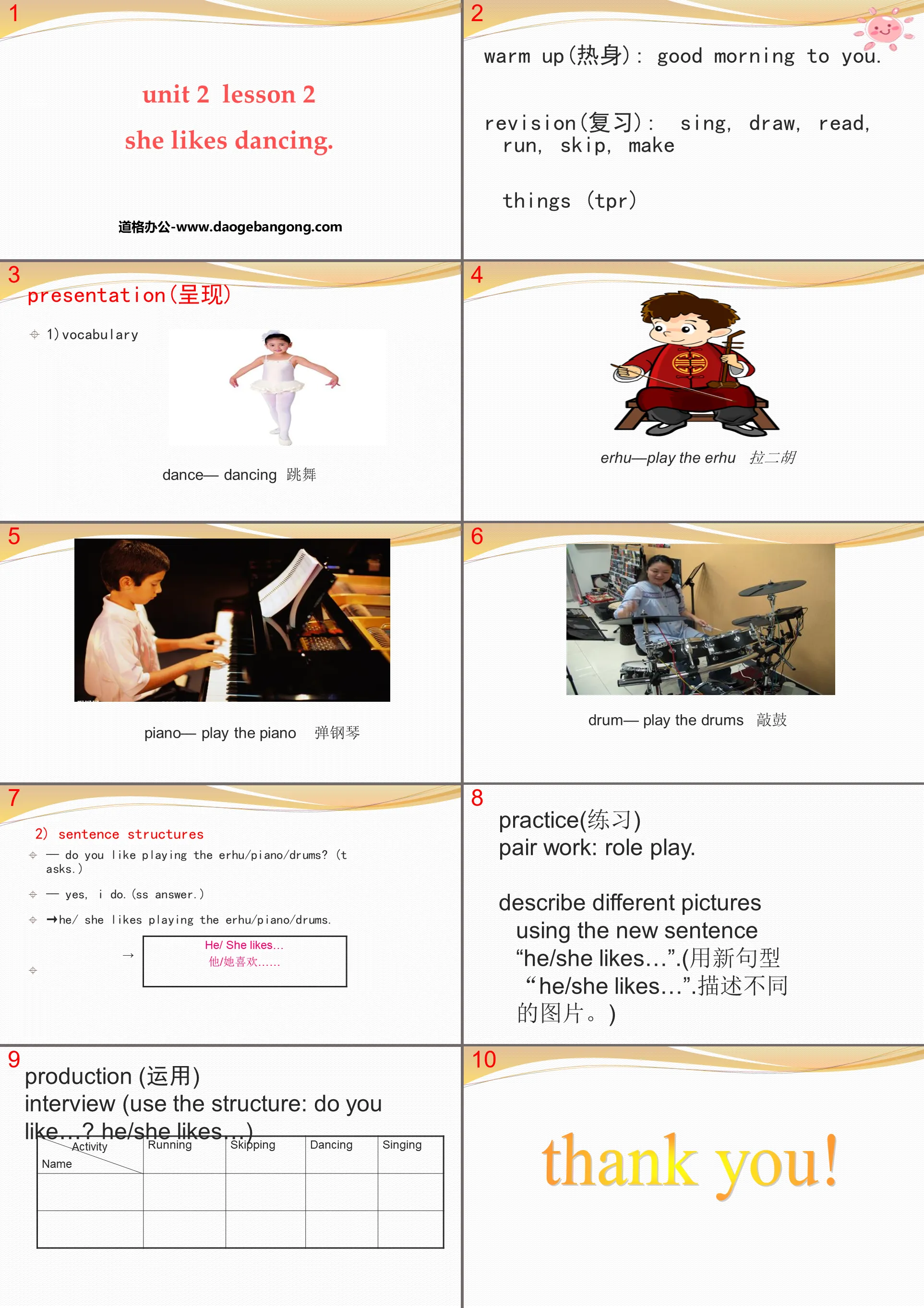 « Elle aime danser » Présentation PPT sur les loisirs