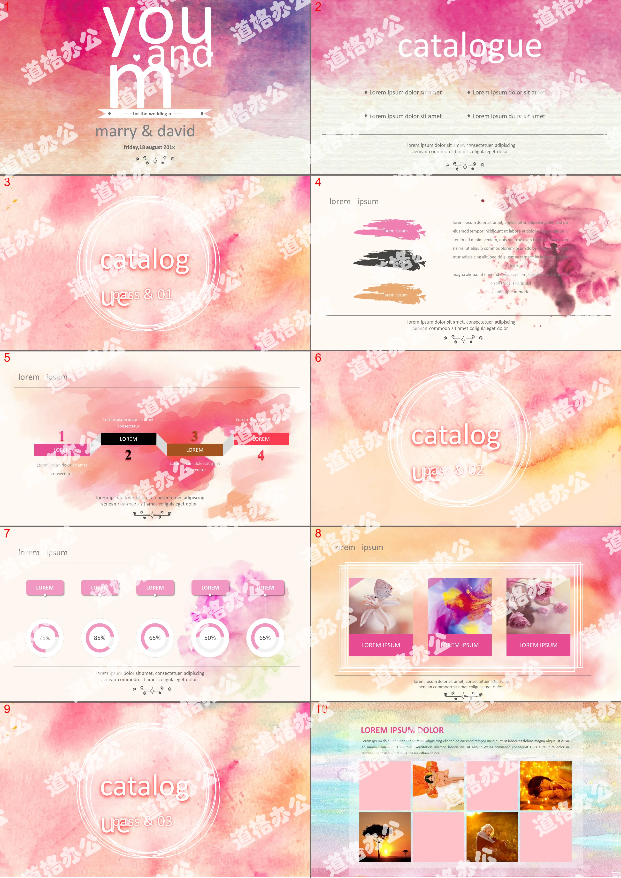 Pink watercolor background love PPT template free download
