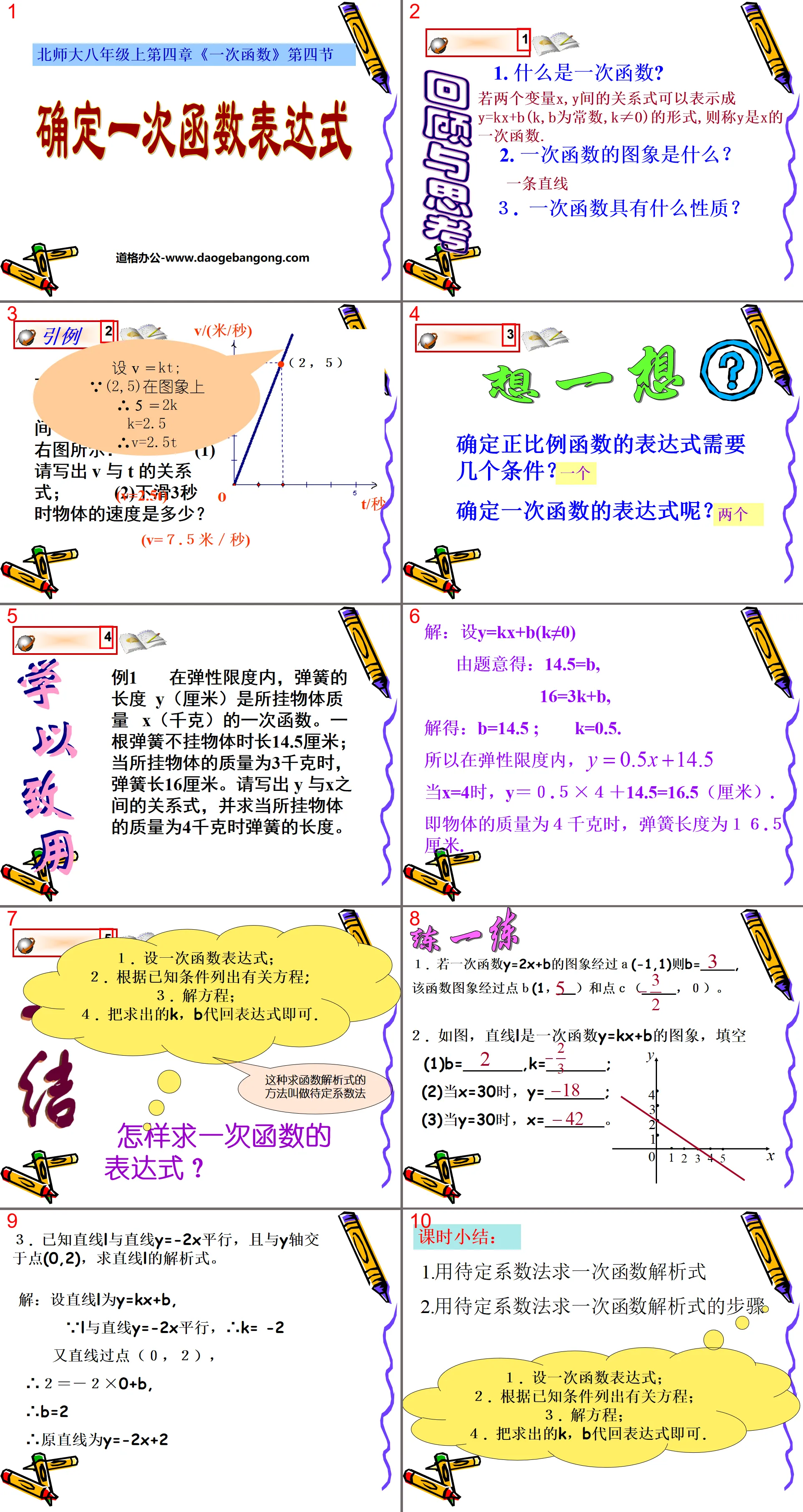 "Determining the expression of a linear function" linear function PPT courseware 3