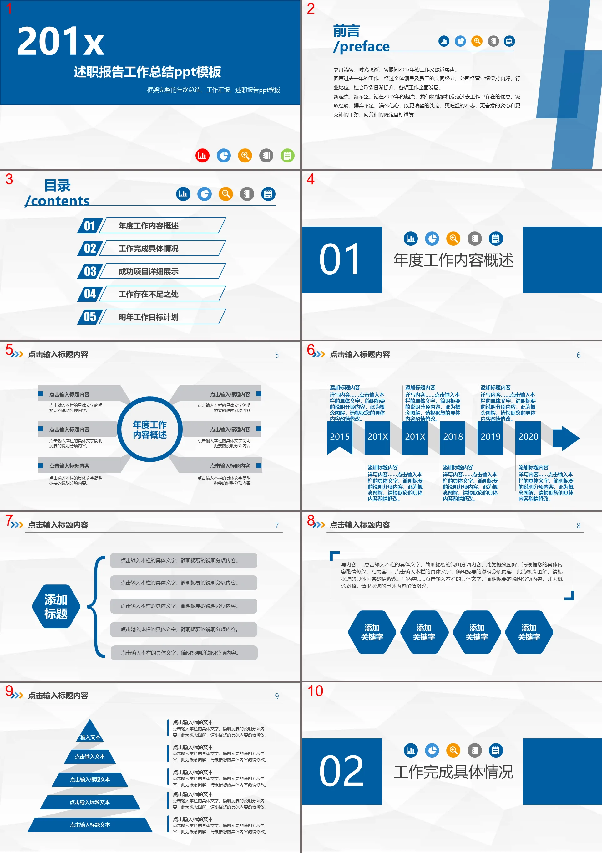 Blue concise debriefing report PPT template free download