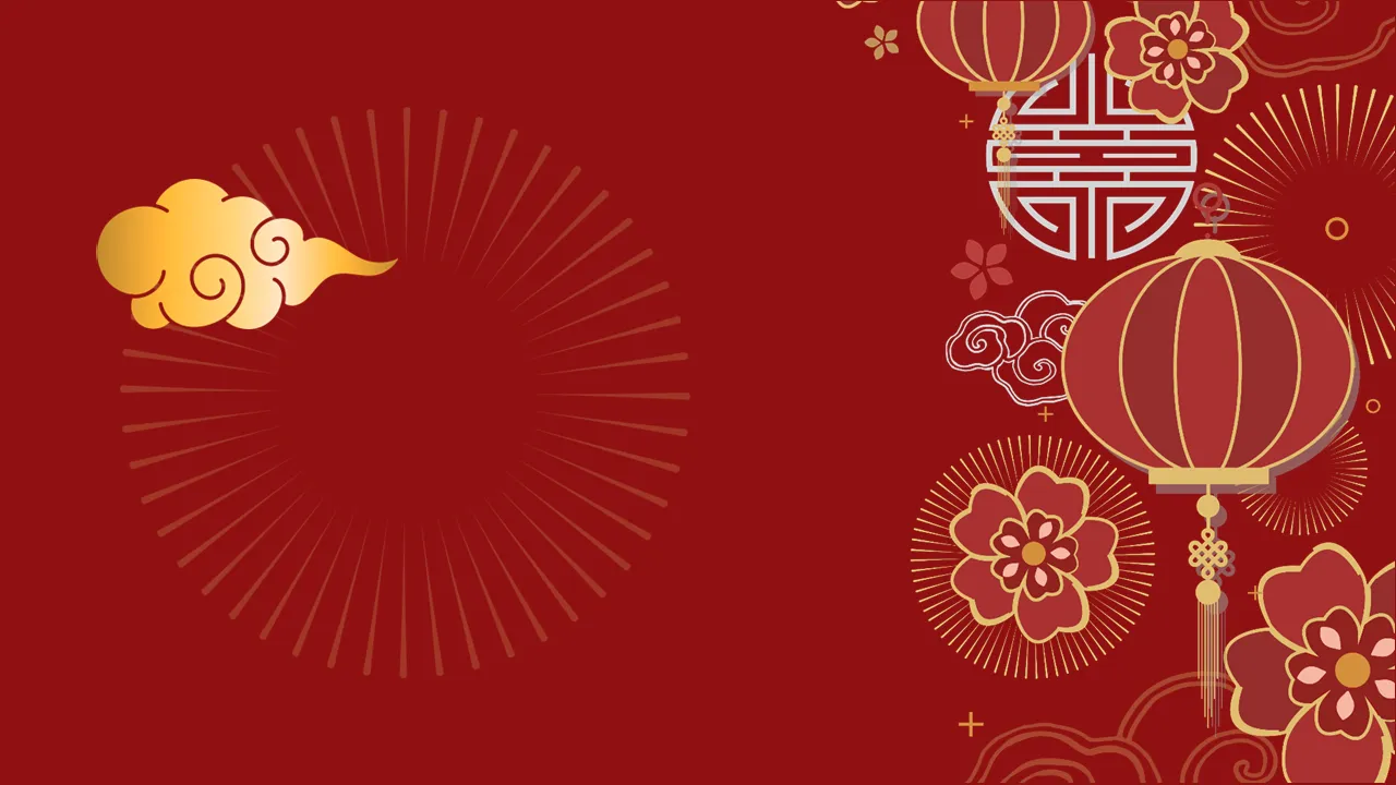 Exquisite classical lantern flowers New Year PPT background picture