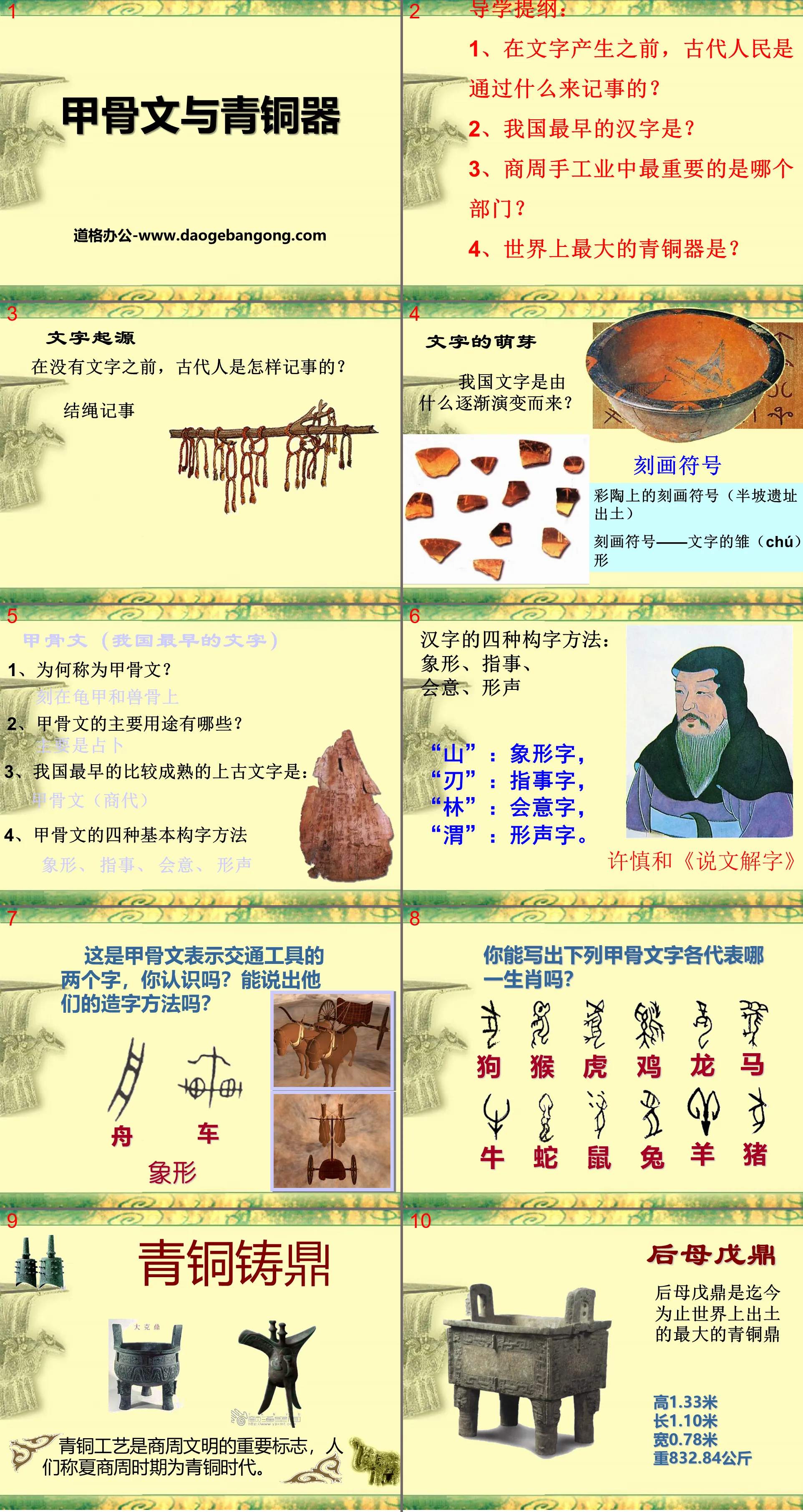 "Oracle Bone Inscriptions and Bronze Ware" PPT Courseware 3 of Xia, Shang and Zhou Dynasties