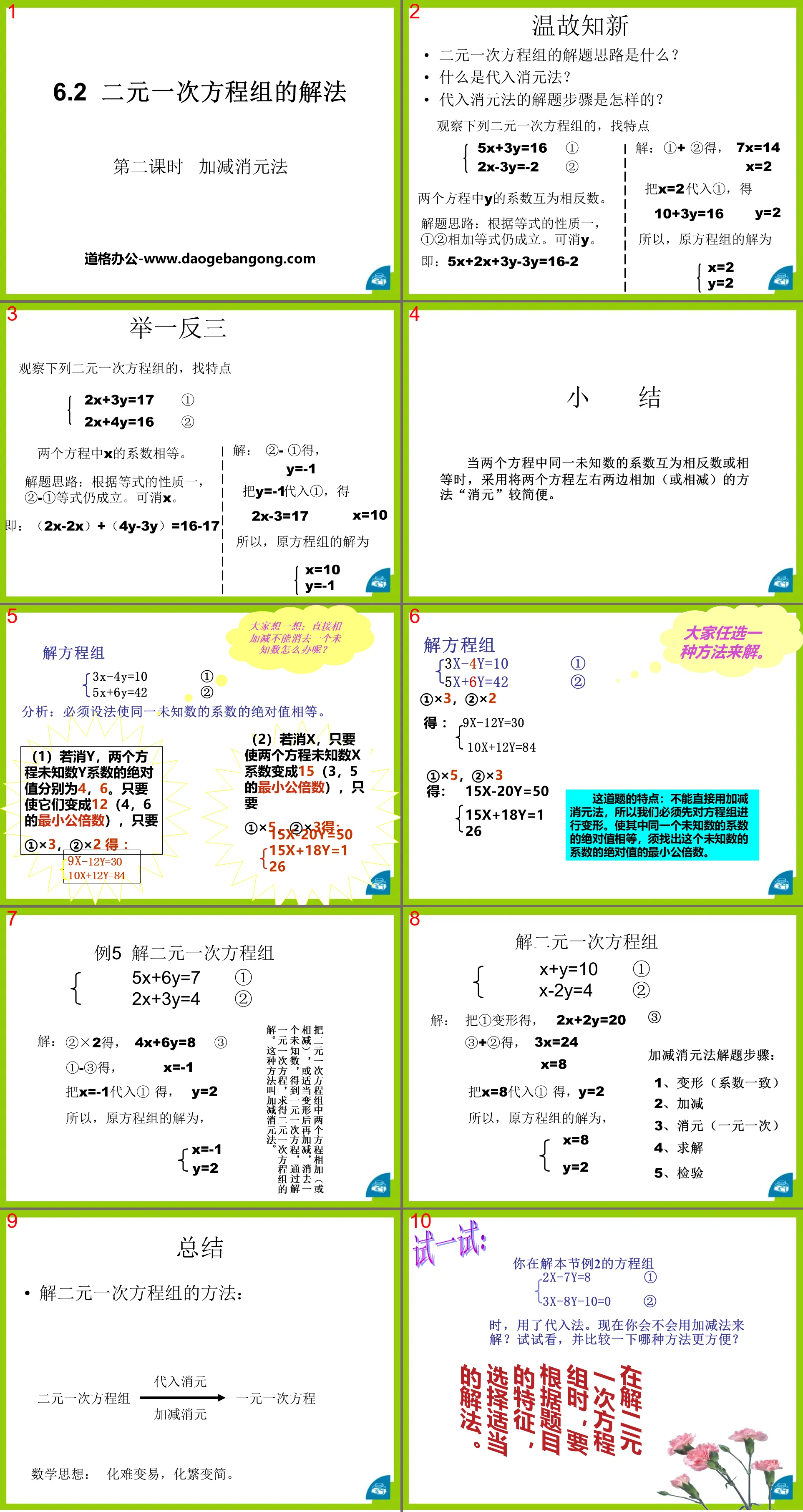 《二元一次方程組的解法》PPT下載