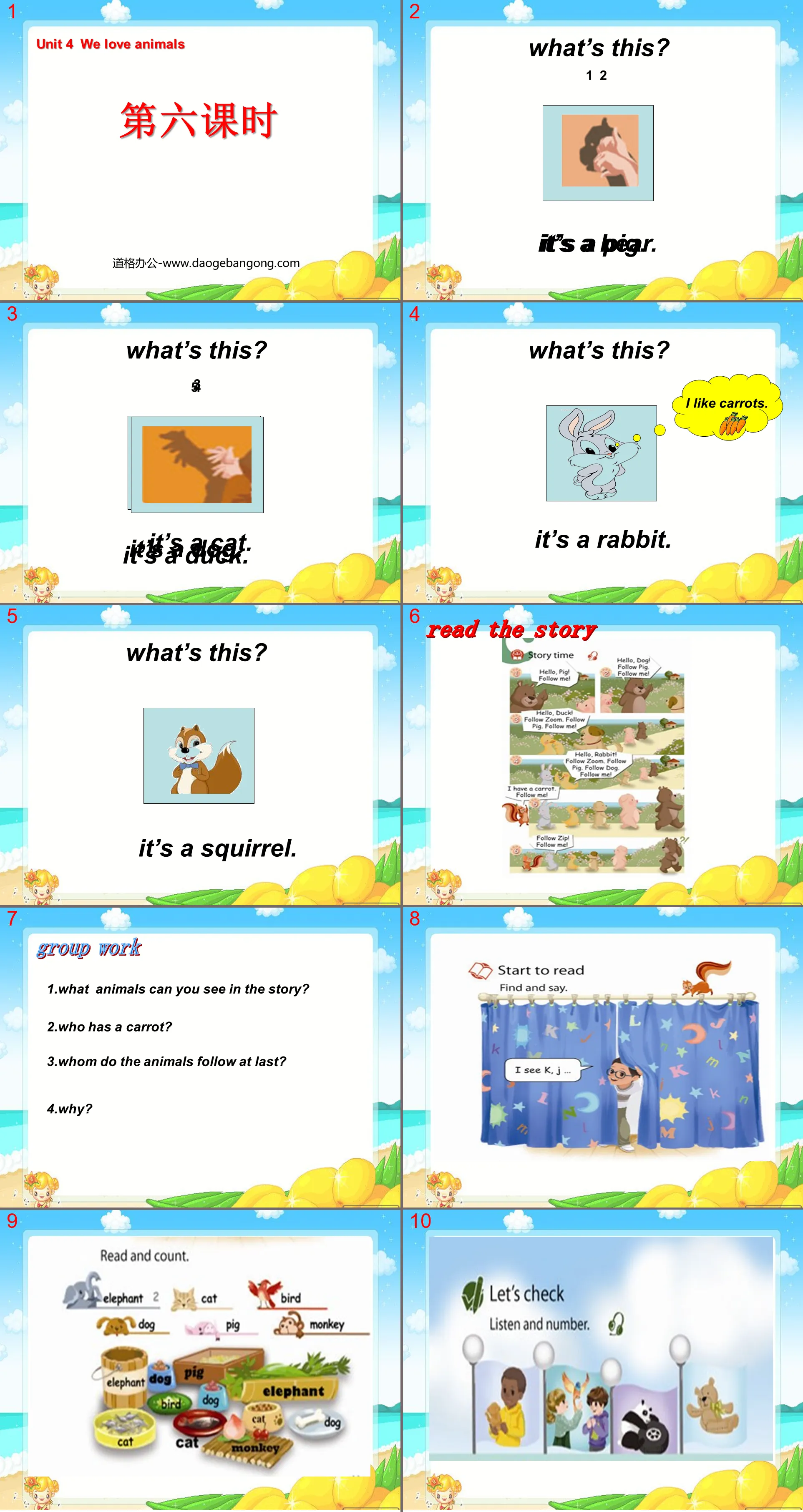 "Unit4 We love animals" PPT courseware for the sixth lesson