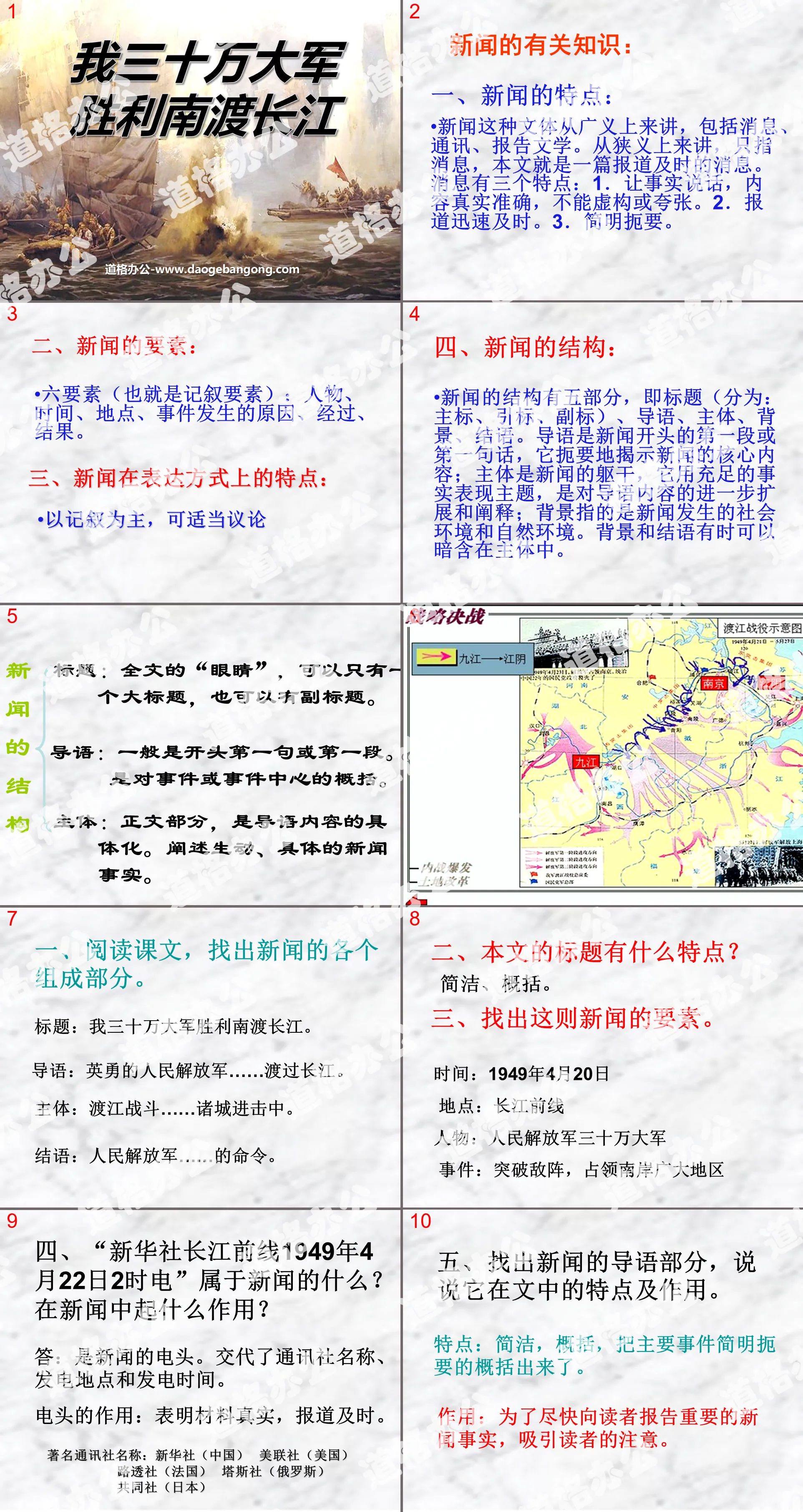 "My 300,000-strong army successfully crossed the Yangtze River south" PPT courseware